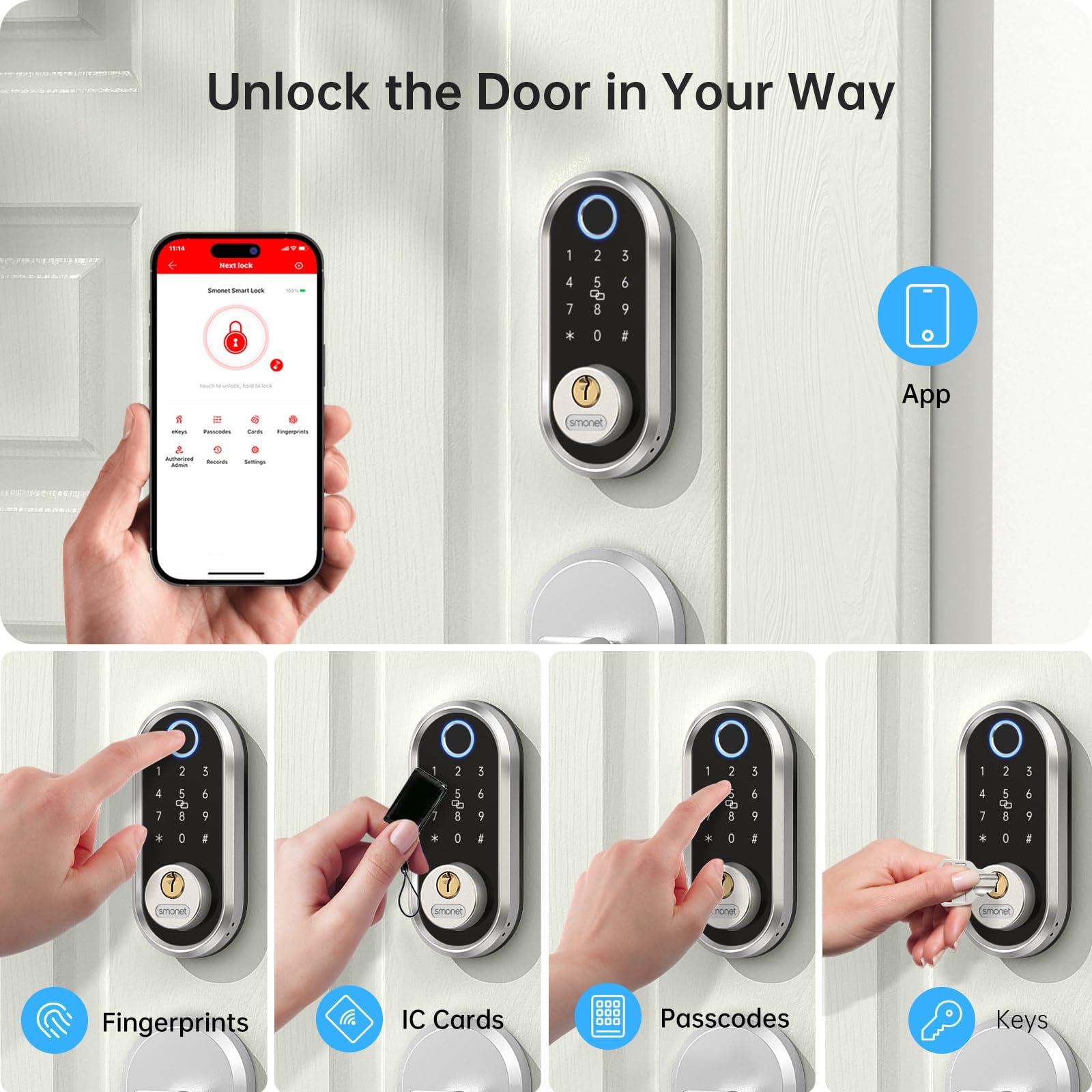 Smart Deadbolt, SMONET Fingerprint Electronic Deadbolt Door Lock with Keypad-Bluetooth Keyless Entry Front Door Digital Keypad App Control, Ekeys Sharing, App Monitoring Auto Lock for Homes and Hotel - Image 5
