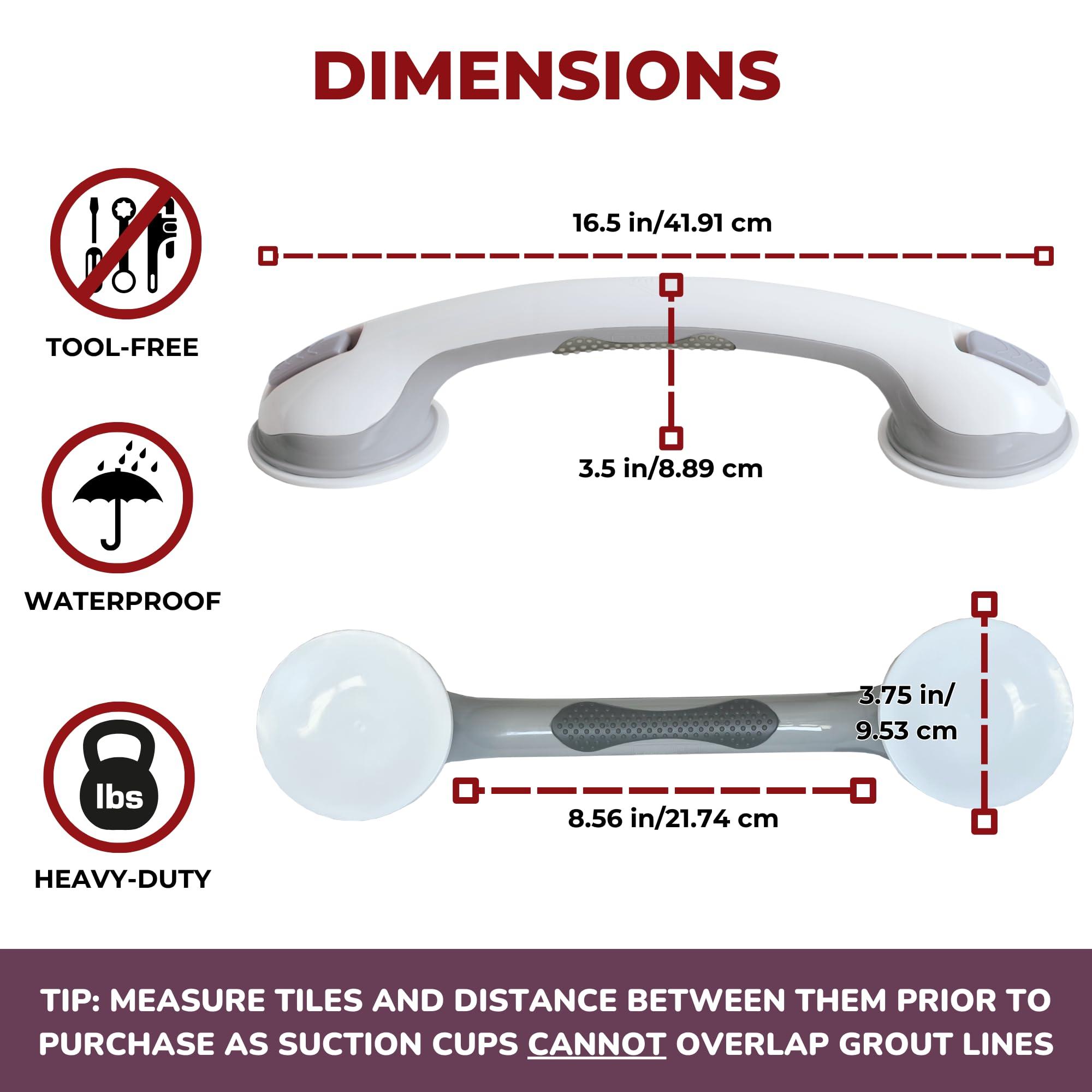 Safe-er-Grip Changing Lifestyles Suction Cup Grab Bars For Bathtubs & Showers; Safety Bathroom Assist Handle, White & Grey, 16 Inches - Image 6