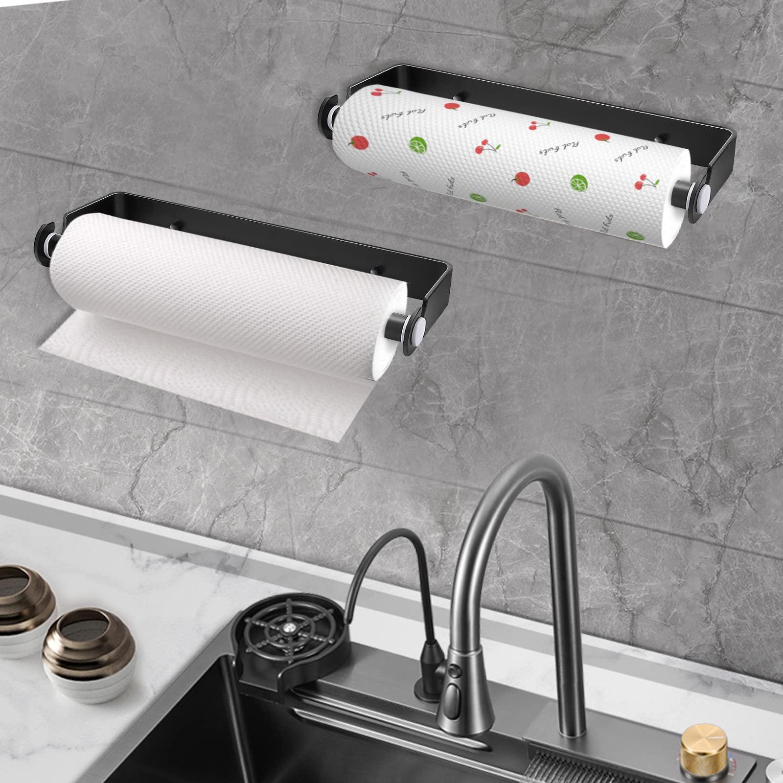 PEDORUBY Under Cabinet Paper Towel Holder, Adhesive or Drill Mount Paper Towel Holder, Wall Mount Paper Towel Holders for Kitchen or Bathroom (Black) - Image 2