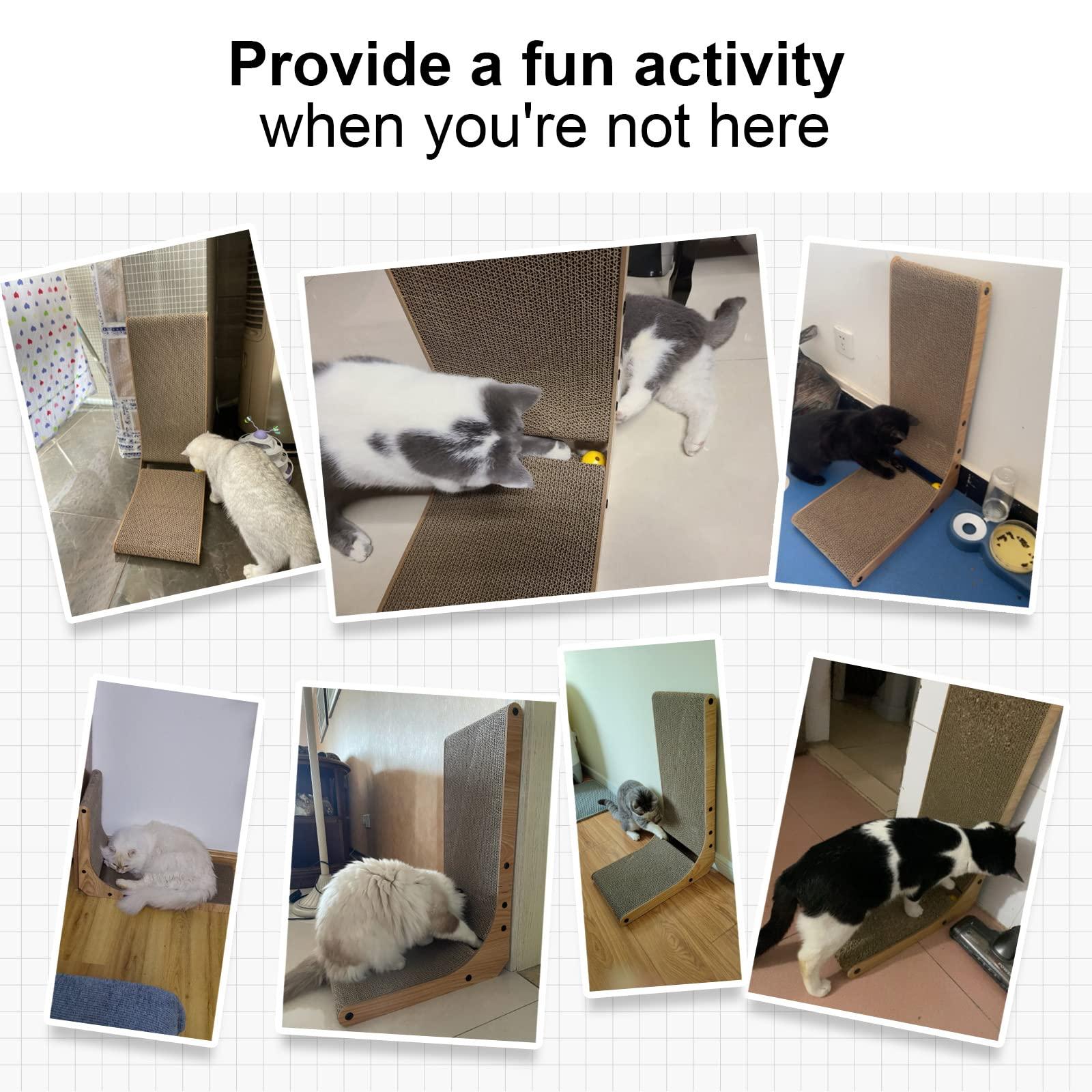 FUKUMARU Cat Scratcher, 26.8 Inch L Shape Cat Scratch Pad Wall Mounted, Cat Scratching Cardboard with Ball Toy for Indoor Cats, Large Size - Image 7