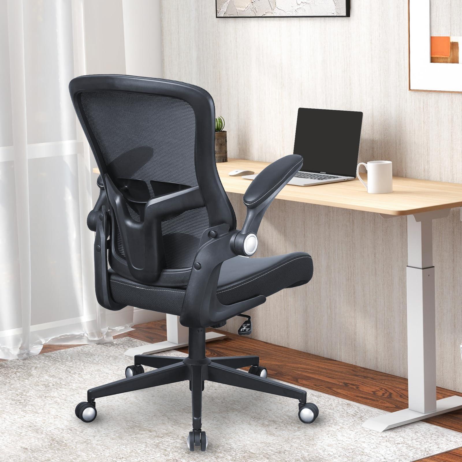 Office Chair, 400lbs Heavy Duty Ergonomic Desk Office Chair with Flip-Up Arms, Home Office Desk Chairs with Adjustable Seat Height & Lumbar Support for Heavy People, Computer Task Chair  - Image 8