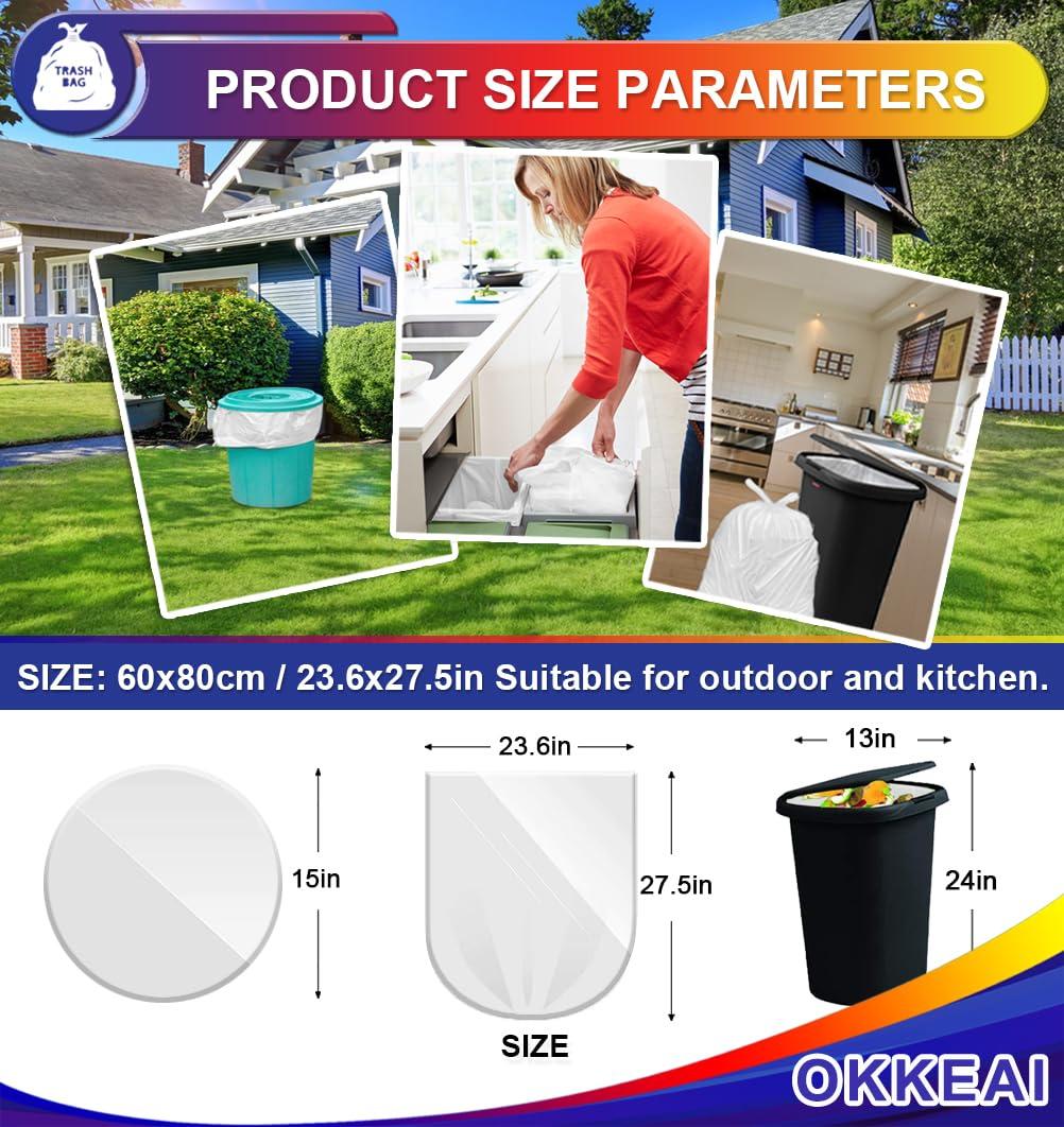 OKKEAI 8 Gallon Trash Bags 30L Garbage Bags Medium White Kitchen Trash Bags Wastebasket Liners for Bathroom,Home Office, Lawn,60 Count,Clear (Fits 7-10 Gallon Bins) - Image 2