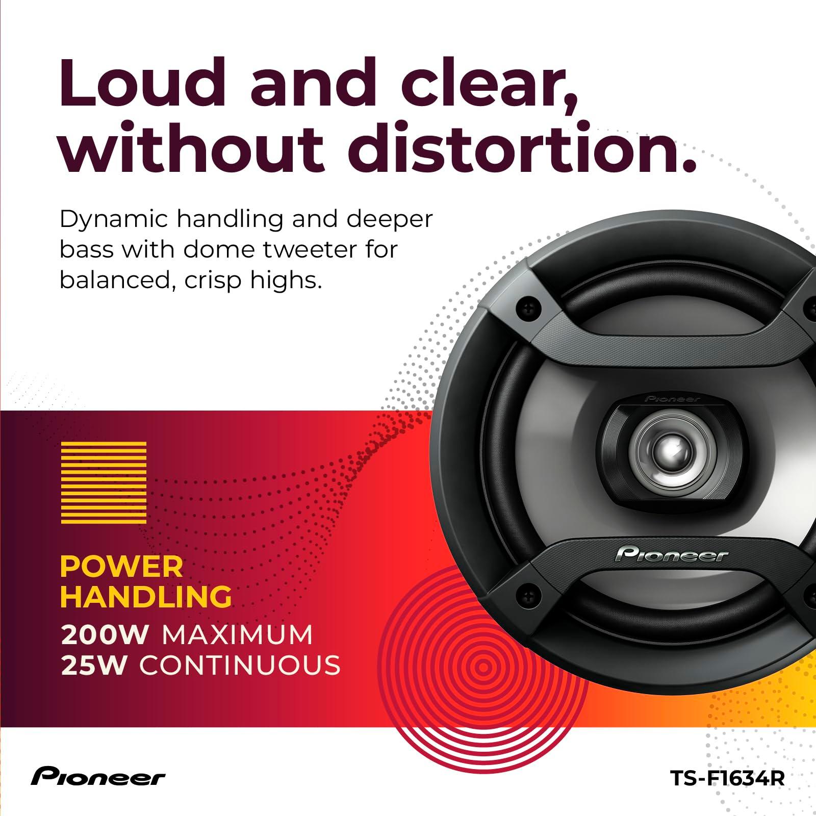 Pioneer F-Series TS-F1634R 6.5” Round Coaxial 2-Way Car Speakers (Pair) – 200W, Black - Image 4