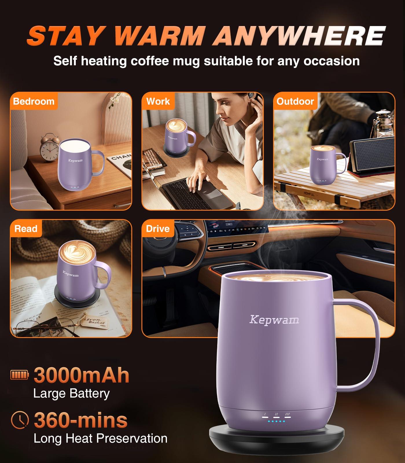 Kepwam Self Heating Coffee Mug, 16oz Smart Heated Coffee Mug, 150 Min Battery Life - Hot up to 149℉ Temperature Control Coffee Mug Warmer, Gifts for Women and Men (No APP) - Image 5