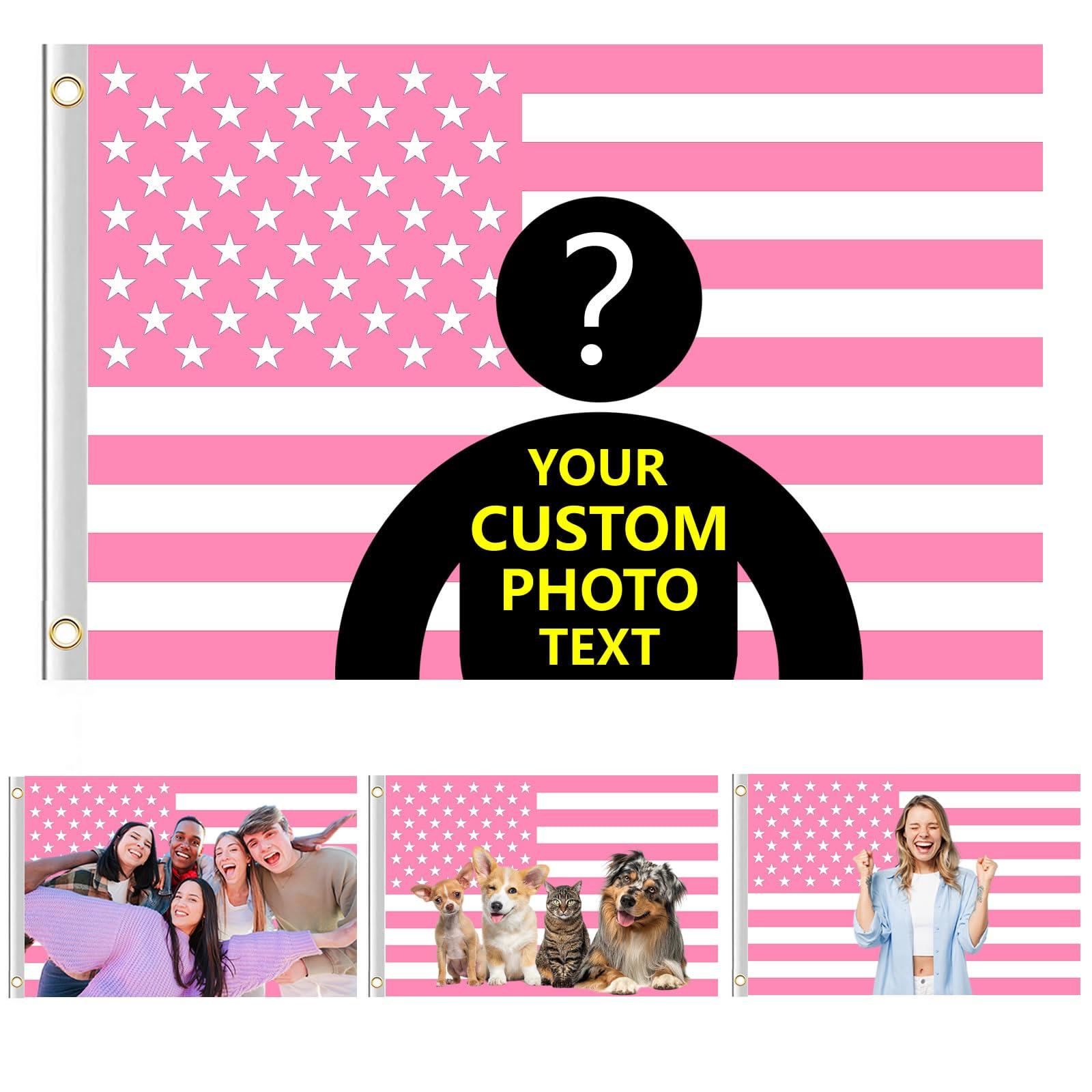 Custom Pink American Flag 2x3 Ft Design Your Own Image Tapestry Poster Flag for Clubs Concerts Bars Dorms Bedrooms Living Rooms Unique Personalized Decoration