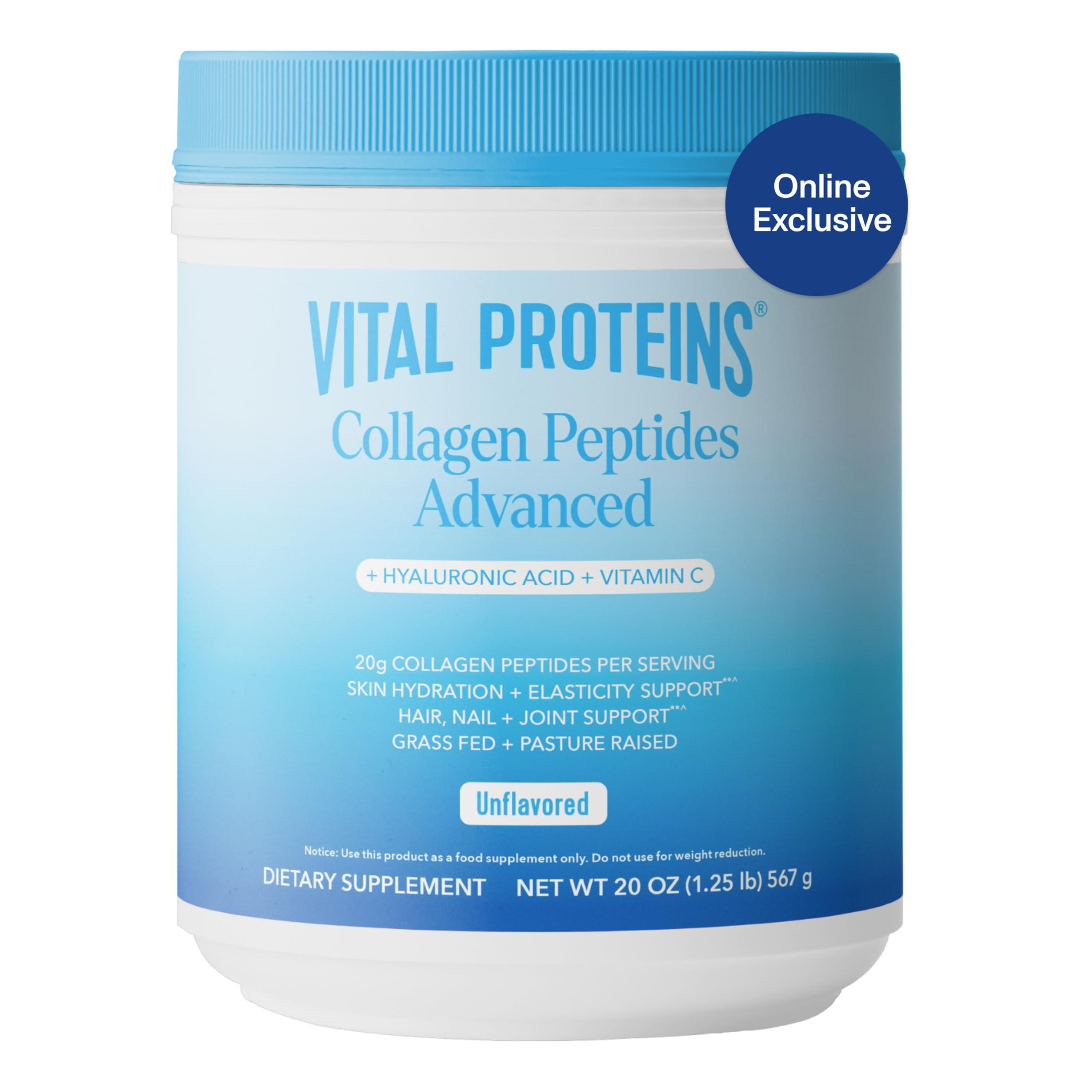 Vital Proteins Collagen Peptides Powder Advanced with Hyaluronic Acid & Vitamin C - 20oz Collagen Protein, Unflavored, 28 Servings