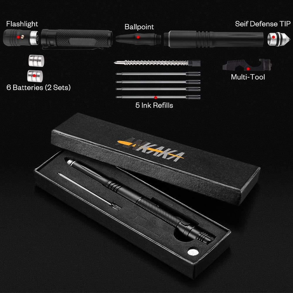 The Most Loaded 6-in-1 Tactical Pen: Solves Other Brands' Weaknesses,Self Defense Tip + Flashlight + Ballpoint + Bottle Opener + Screw Driver + Hexagonal Wrench, 5 Ink Refills + 6 Batteries + Gift Box - Image 4