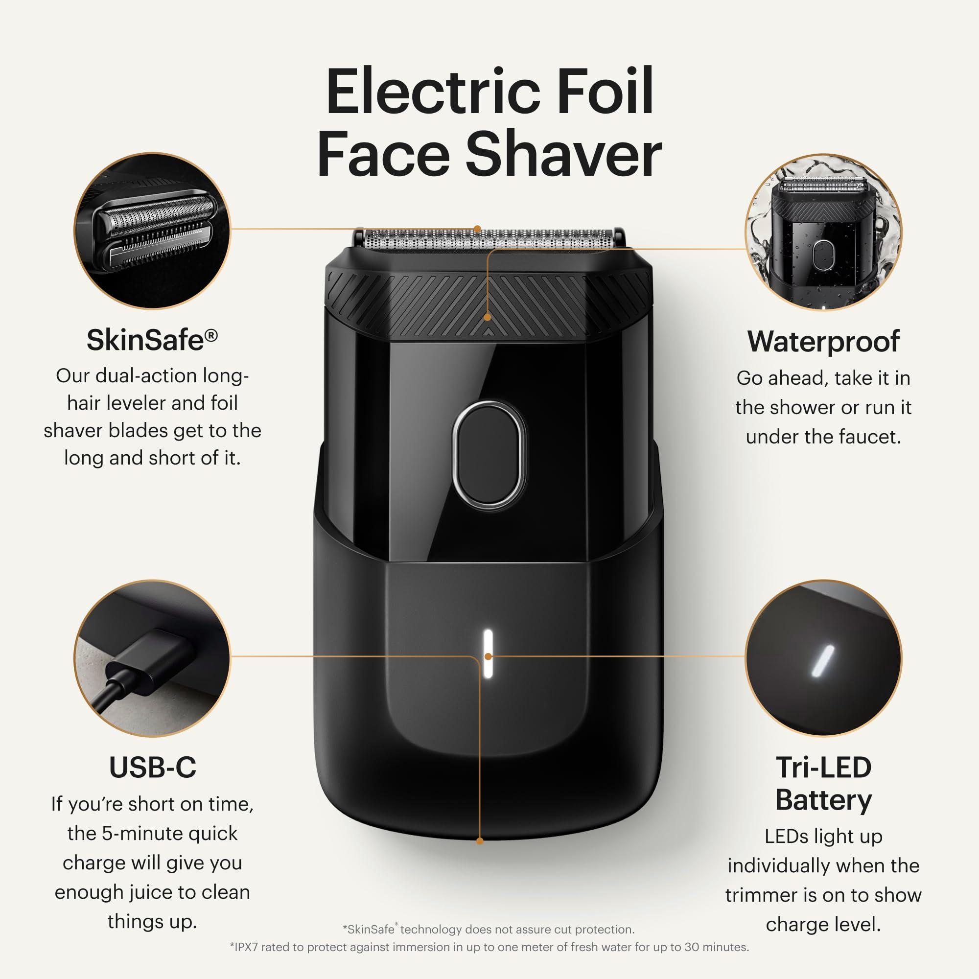 MANSCAPED® The Handyman™ Compact Face Shaver – Portable Men’s Travel Facial Hair Groomer, USB-C Rechargeable Razor, Electric Foil Face Shaver, Waterproof, Cordless, Dual-Action SkinSafe® Foil Blades - Image 2
