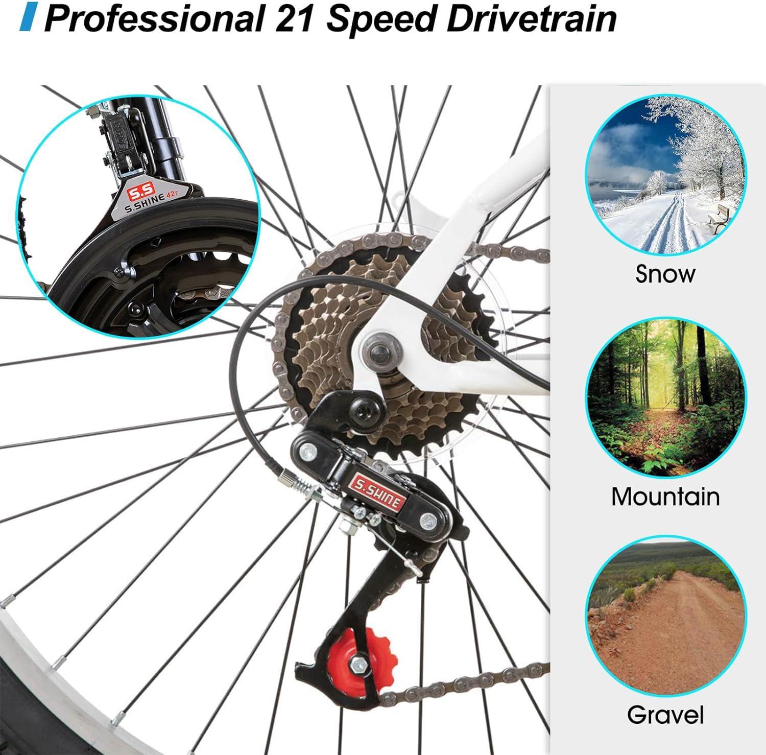 HH HILAND 24 26 inch Mountain Bike for Men Women, 21 Speeds High-Carbon Steel Frame, Sport Cycling MTB Bicycle for Adult - Image 4