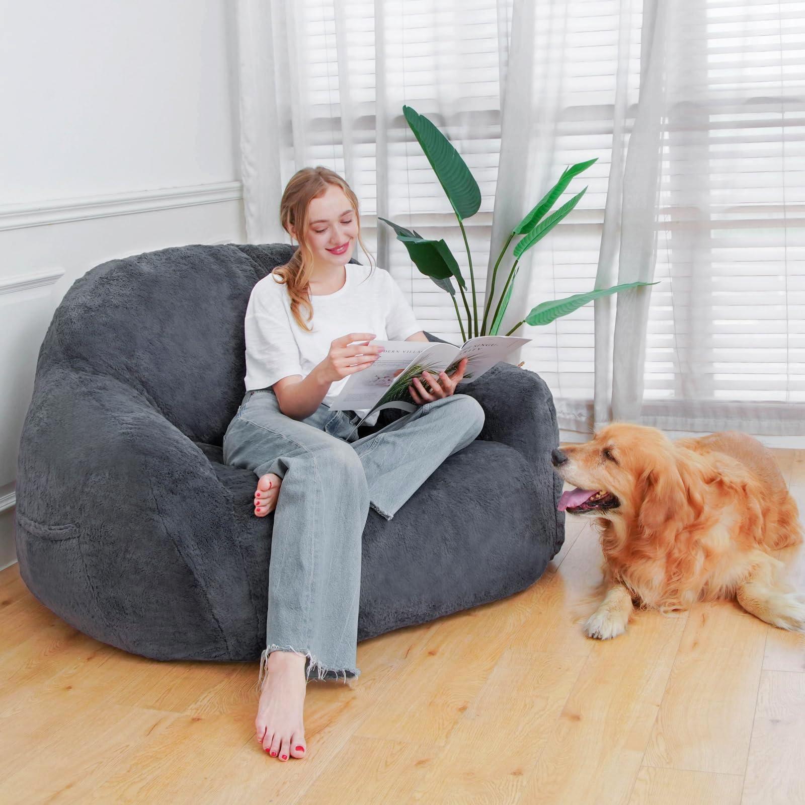 GOHOROS Giant Bean Bag Chair, Bean Bag Chairs for Adults with Armrests, Gaming Chair Stuffed Memory Foam | Storage | Non-Slip, Removable Bean Bag Sofa Comfy Chair for Bedroom, Livingroom (Grey) - Image 5