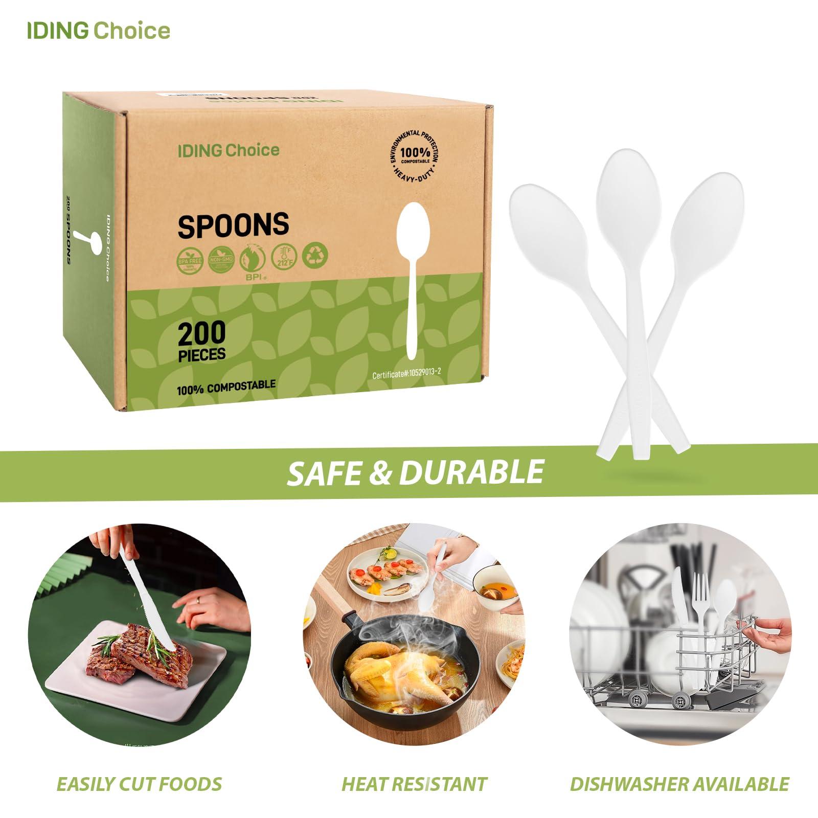 IDING Choice 100% Compostable 200 Count No Plastic Spoons, Plastic Utensils, The Heavyweight Heavy Duty Flatware is Eco-Friendly Products for Lounge Party Wedding Office BBQ Picnic Camping. - Image 9