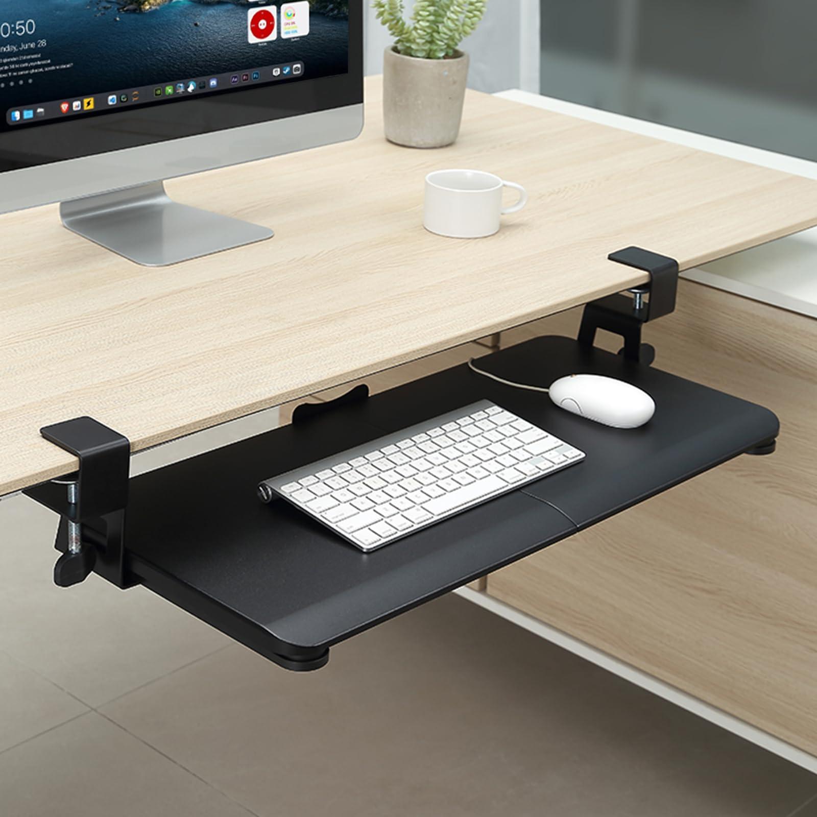 DQCGLY Keyboard Tray Under Desk, Slide Out Computer Keyboard & Mouse Tray with C Clamp-on Mount Easy to Install,30" W（Including Clamps） X 12" D Large Size,Black