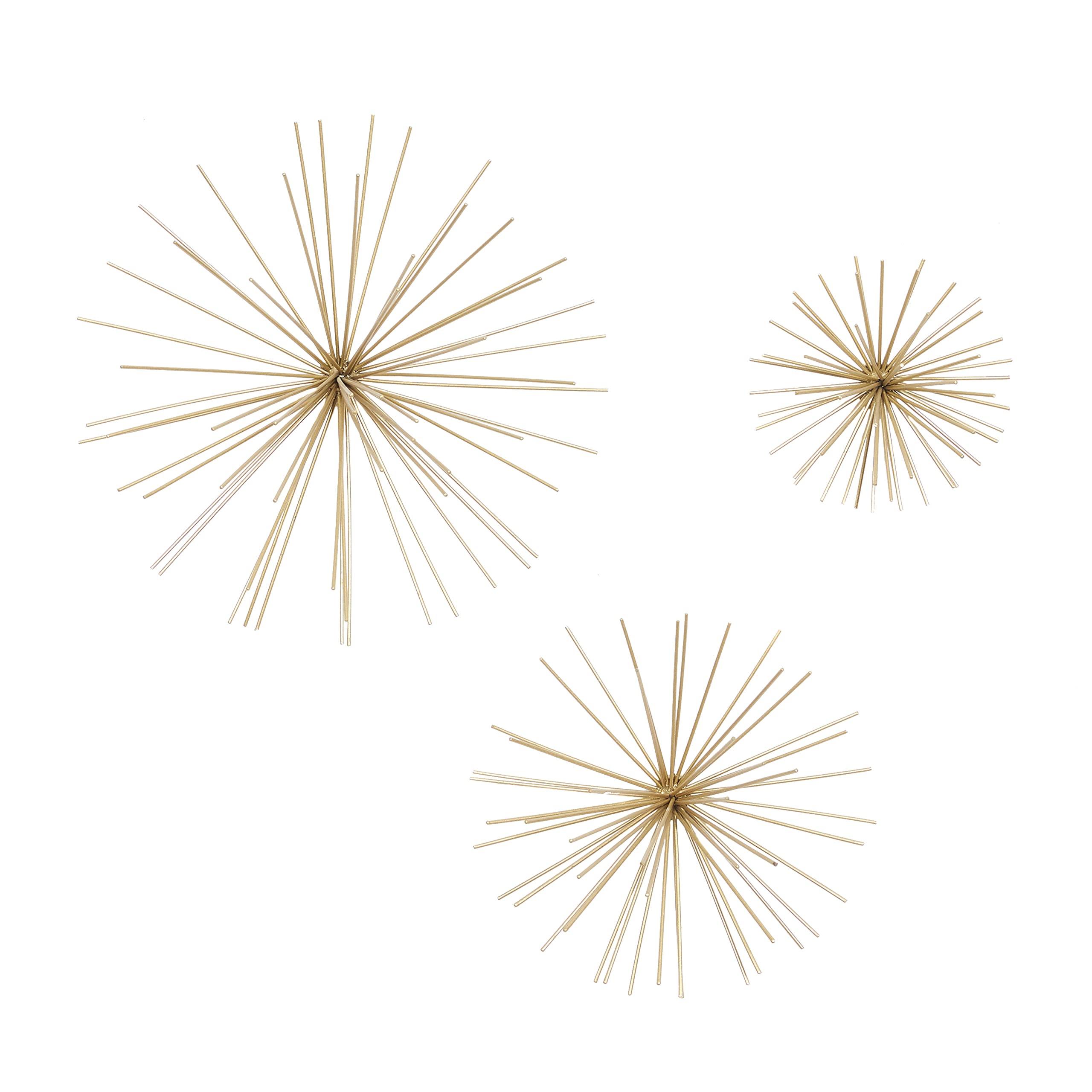 Deco 79 Metal Starburst 3D Long Spike Wall Decor, Set of 3 6", 9", 12"W, Gold