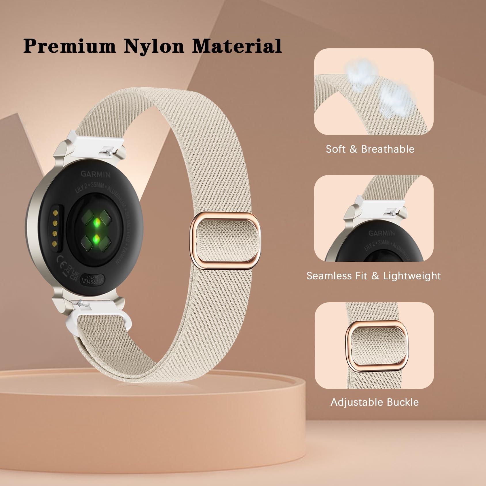 Elastic Nylon Bands Compatible with Garmin Lily 2, 14mm Stretchy Nylon 2 Pack Soft Loop Straps Quick Release Replacement Adjustable Wristband for Lily 2 Classic/Active Smart Watch Accessory for Women - Image 5