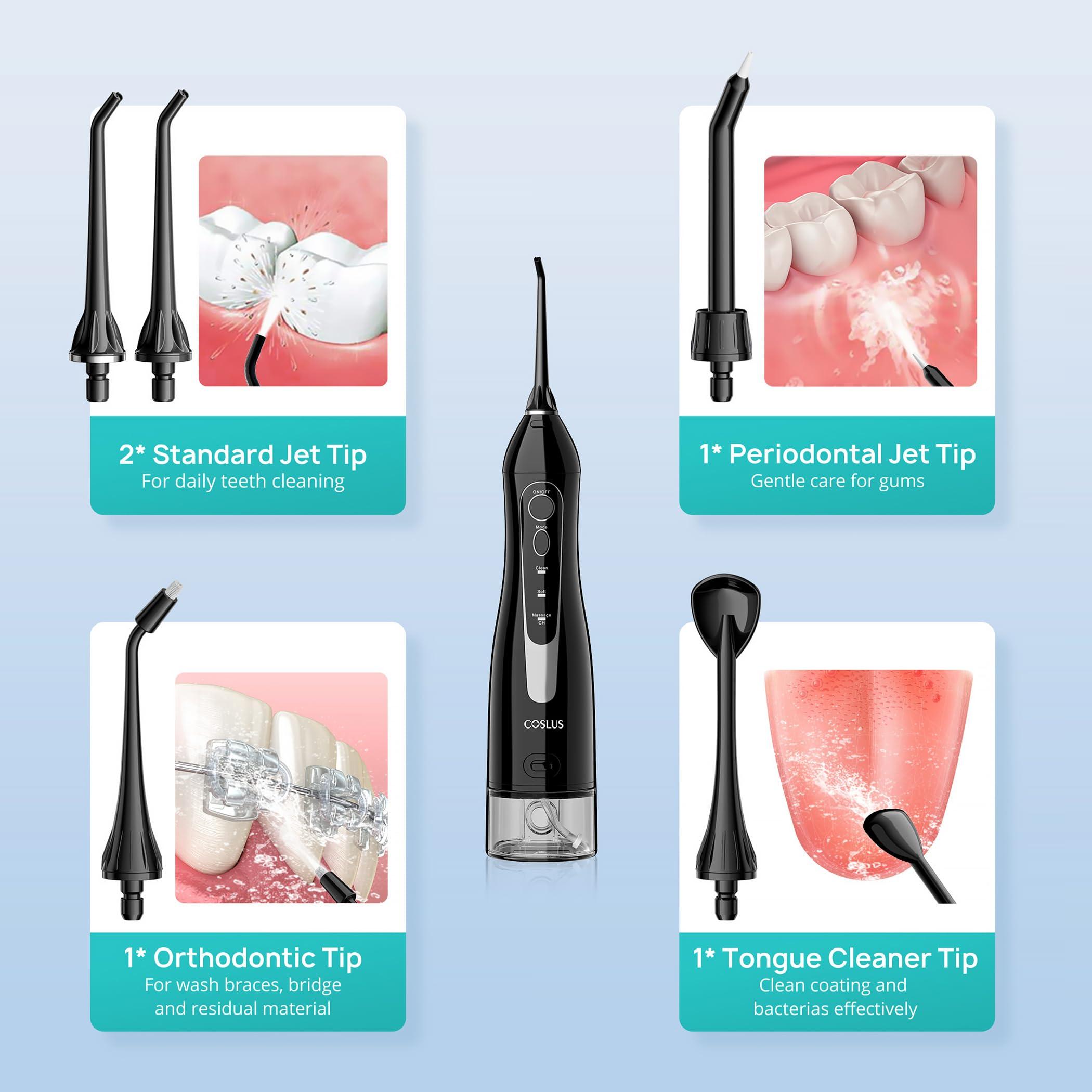 COSLUS Water Dental Flosser Teeth Pick: Portable Cordless Oral Irrigator 300ML Rechargeable Travel Irrigation Cleaner IPX7 Waterproof Electric Flossing Machine for Teeth Cleaning C20(F5020E) - Image 9