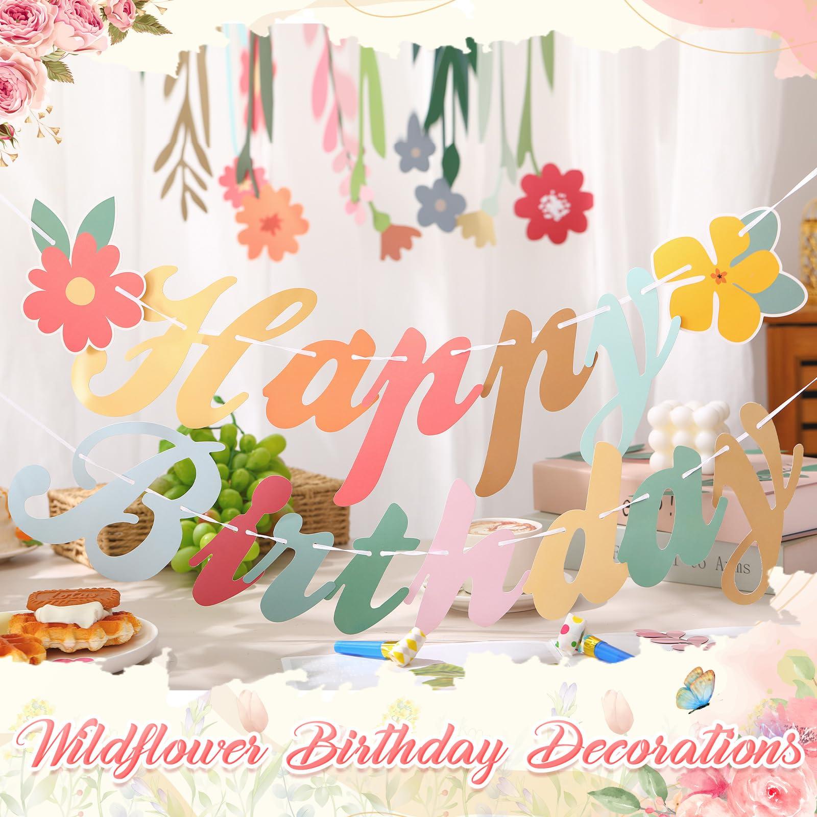 Trandraft 3 Pcs Flower Birthday Party Decorations Wildflower Garland Floral Happy Birthday Banner Spring Decor Boho Hanging Decorations for Women - Image 5