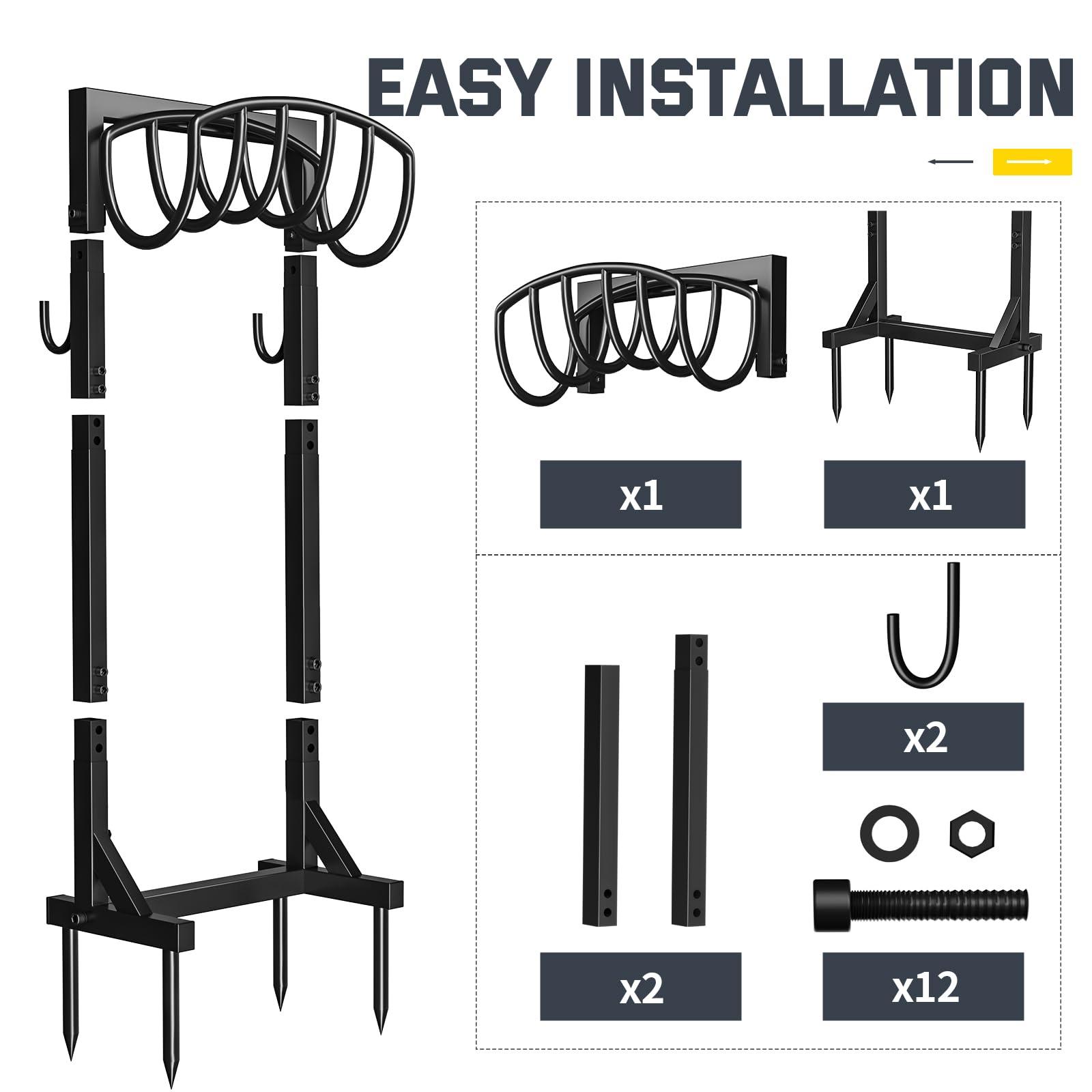 Kesfitt Garden Hose Holder Stand with 4 Spikes & 2 Tool Hooks, Detachable Heavy Duty Metal Freestanding Hose Reel Outdoor Organizer for Lawn Yard Water Storage Rack - Image 8