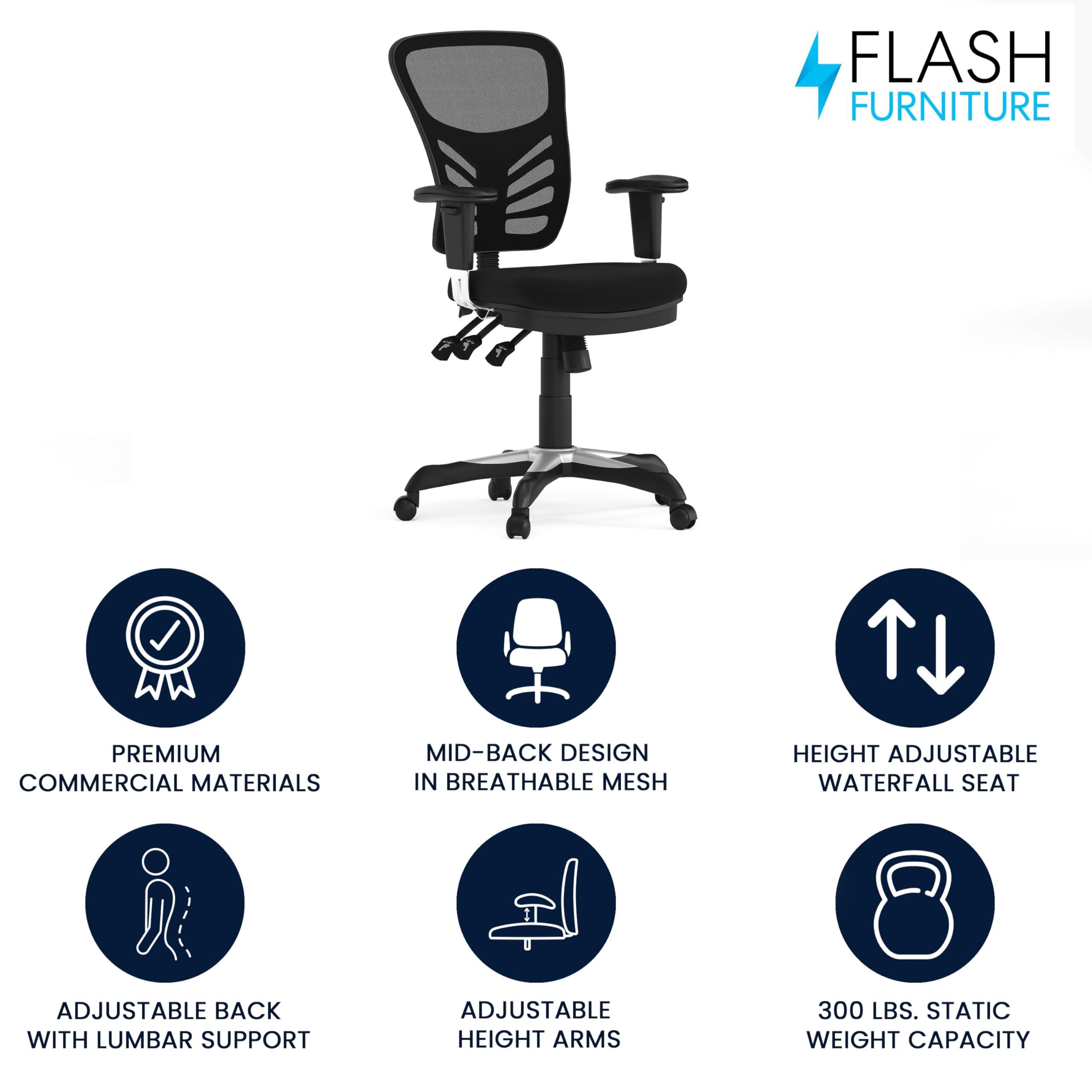 Flash Furniture Nicholas Mid-Back Swivel Desk Chair with Wheels, Mesh Back, Padded Seat, and Armrests, Adjustable Height Mesh Ergonomic Office Chair, Black - Image 4