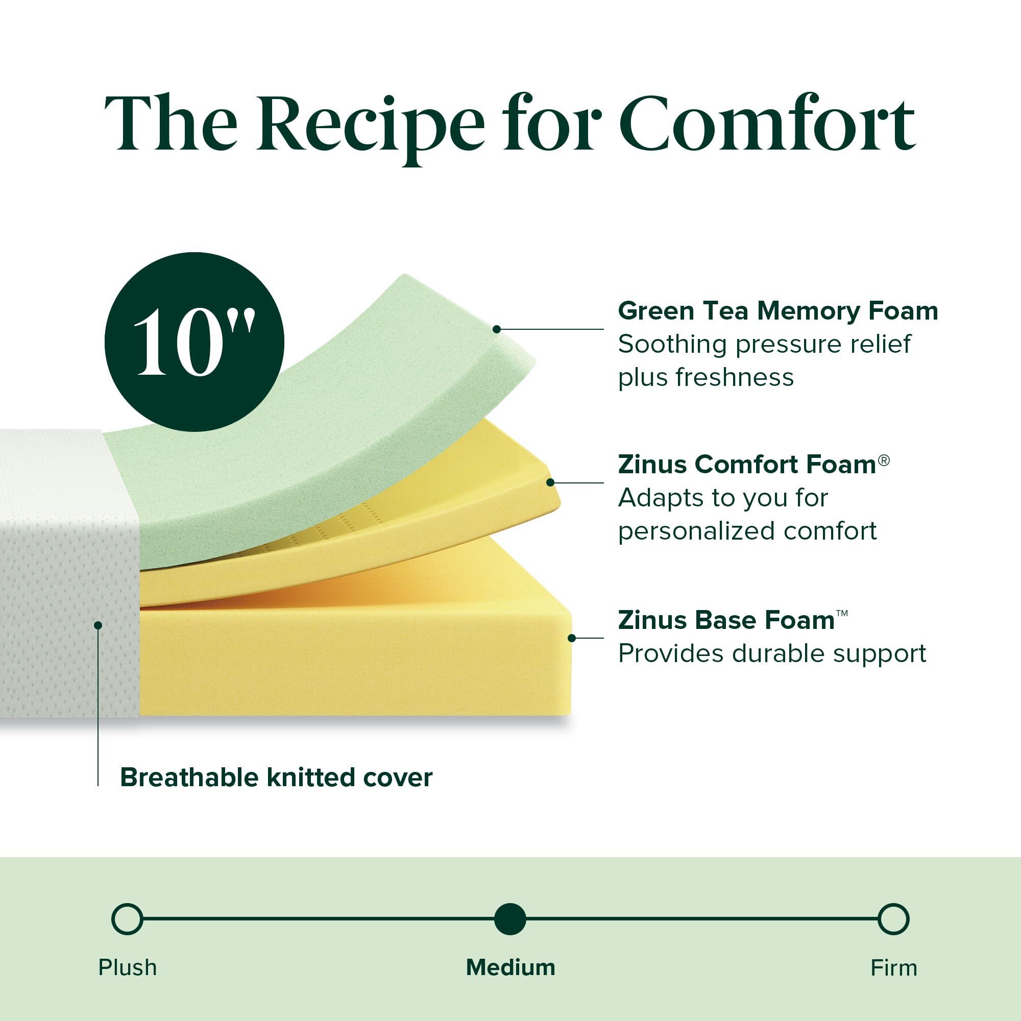 ZINUS 10 Inch Green Tea Memory Foam Mattress [New Version], Queen, Fiberglass free, Medium Firm Feel, Zoned Pressure Relief, Certified Safe Foams & Fabric, Mattress in A Box - Image 8