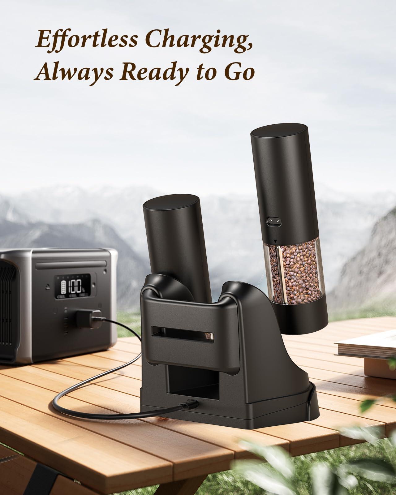 Electric Salt and Pepper Grinder Set - Automatic Refillable Salt and Pepper Grinders with Charging Base & LED Light, 6-Level Adjustable Coarseness with External Dial, Ideal Kitchen Gadget - Image 7