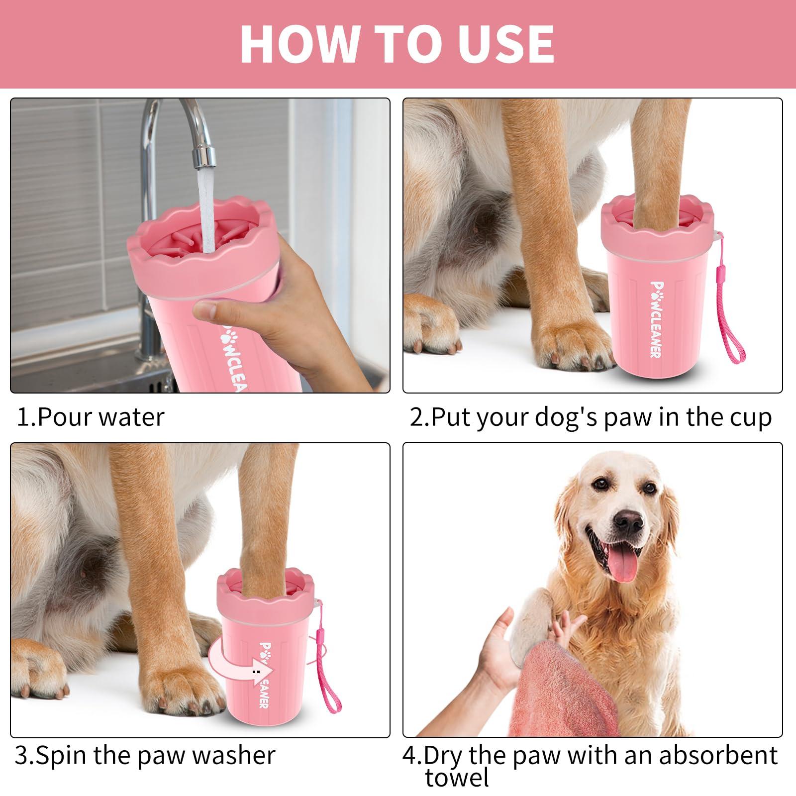 Dog Paw Cleaner, Dog Paw Washer, Paw Muddy Paw Cleaner, Pet Foot Cleaner for Small Medium Large Breed Dogs/Cats (with 3 absorbent towel) (Light Pink, Medium) - Image 3