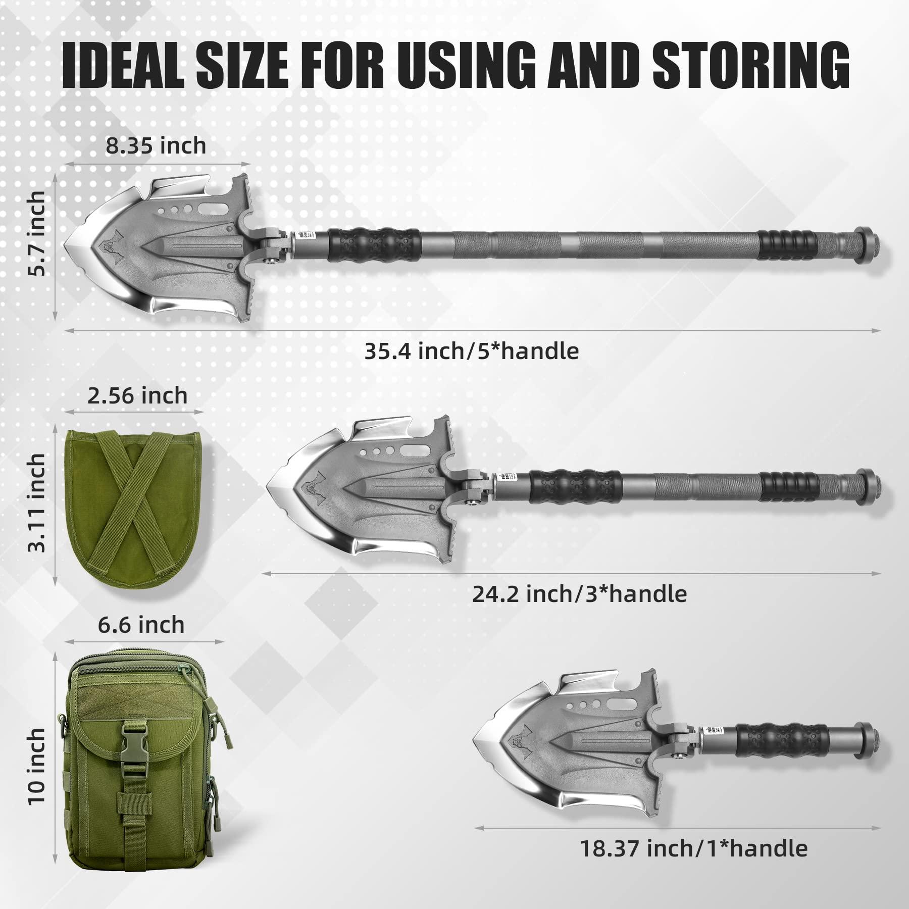 Zune Lotoo Survival Shovel Multitool 28 in 1 Luxury Kit, Tactical Camping Folding Shovel, Unbreakable Martensitic Steel Adjustable 7 Angles 24-35.4'' Length, Compact Gear for Outdoor Hiking Emergency - Image 3