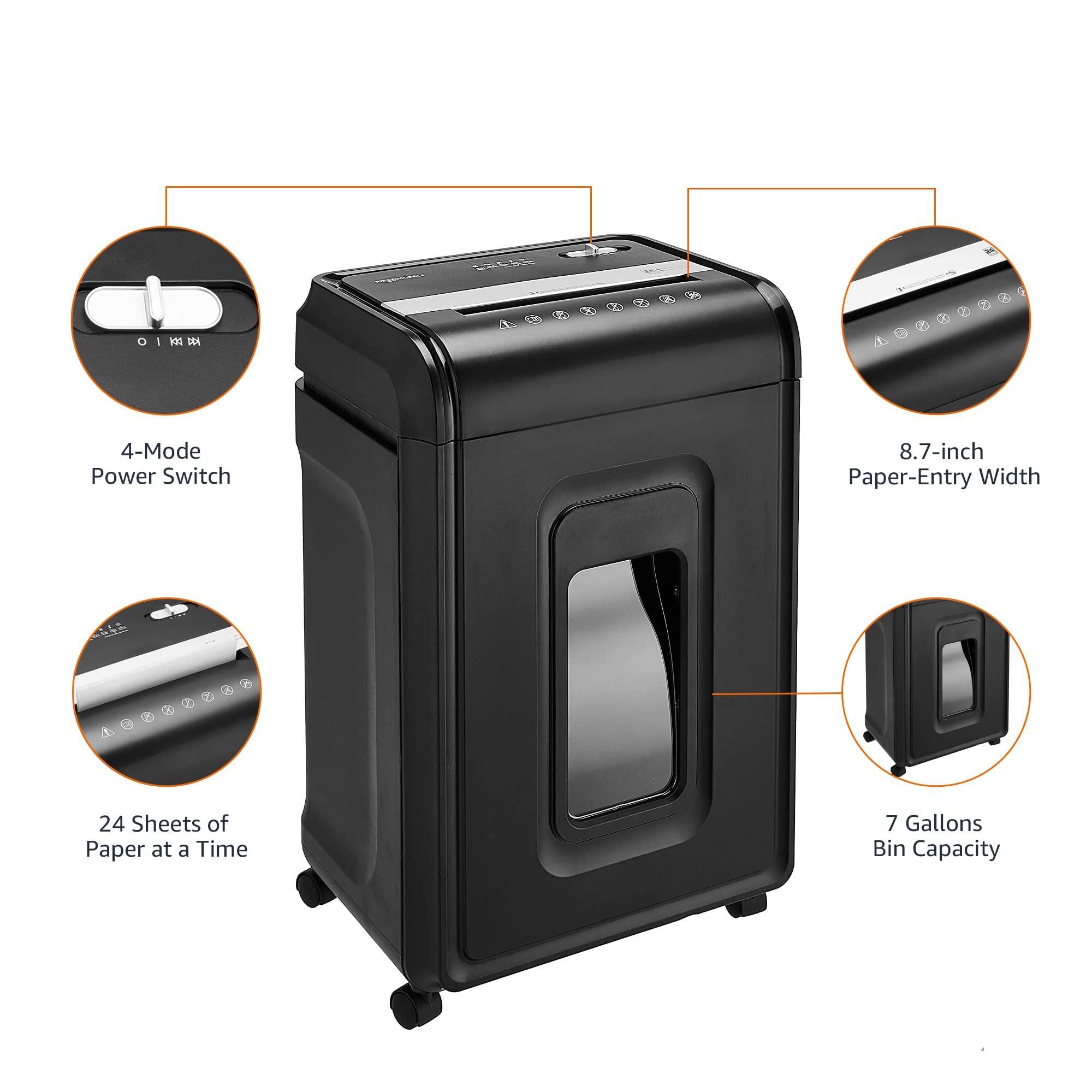 Amazon Basics 24 Sheet Cross Cut Paper, CD and Credit Card Home Office Shredder with Pullout Basket, Black - Image 8