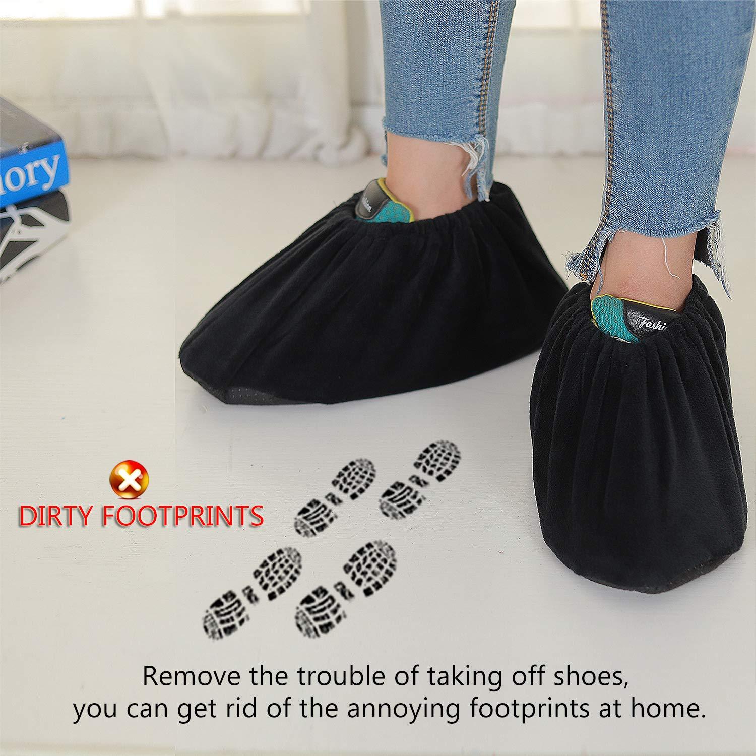 PlasMaller 10 Pairs Black Non Slip Washable Reusable Shoe Covers For Household Thickened Boot Covers, L - Image 2