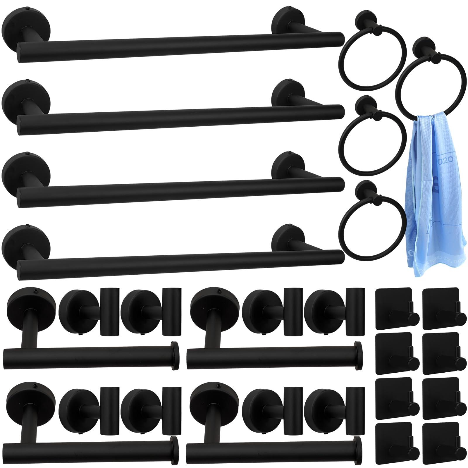 Blulu 28 Pcs Bathroom Hardware Set Stainless Steel Bathroom Accessories Set, Including 16'' Bath Towel Bar, Towel Rings, Robe Hooks, Toilet Paper Holders, Wall Mounted (Matte Black)