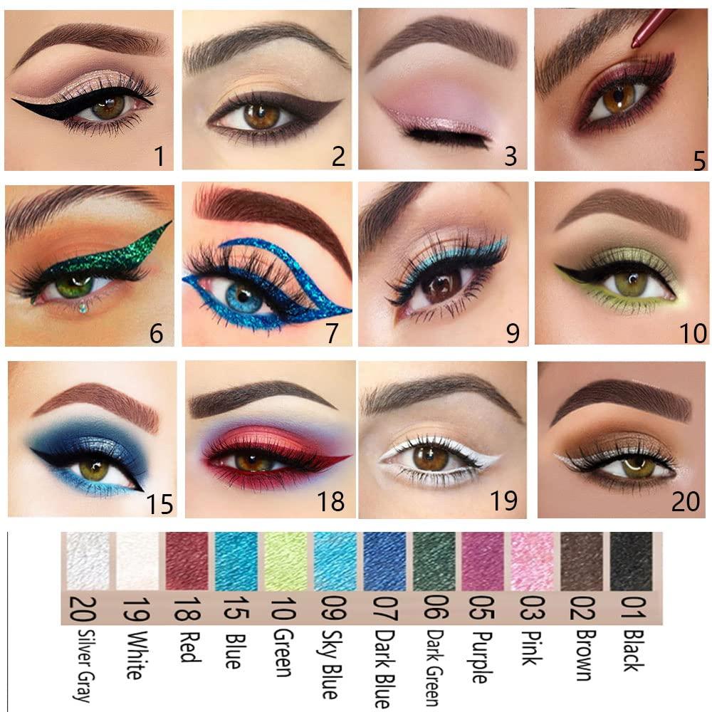 evpct 12Pcs Green Blue White Black Brown Purple Color Gel Glitter Eyeliner Pencils Set for Women Waterline Waterproof Smudge Proof lapiz de ojos delineador de ojos contra el agua Eye Liner Makeup 1-5 - Image 2