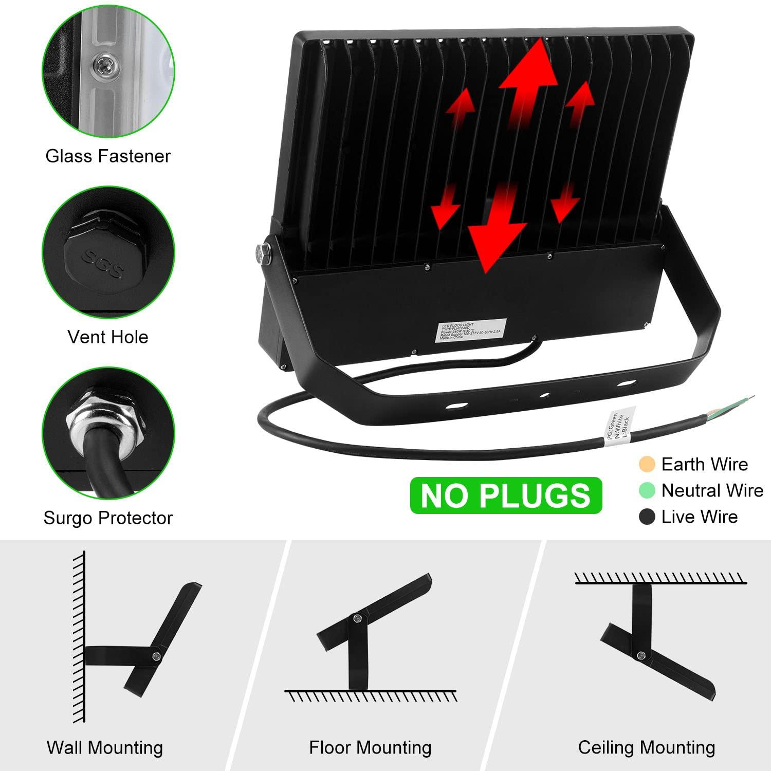 Juyace Led Stadium Flood Light Outdoor 36000Lm 1500W Equivalent Super Bright Commercial Area Lighting 100-277V 5000K Daylight IP65 Waterproof Arena Lights for Sport Fields and Courts - Image 4