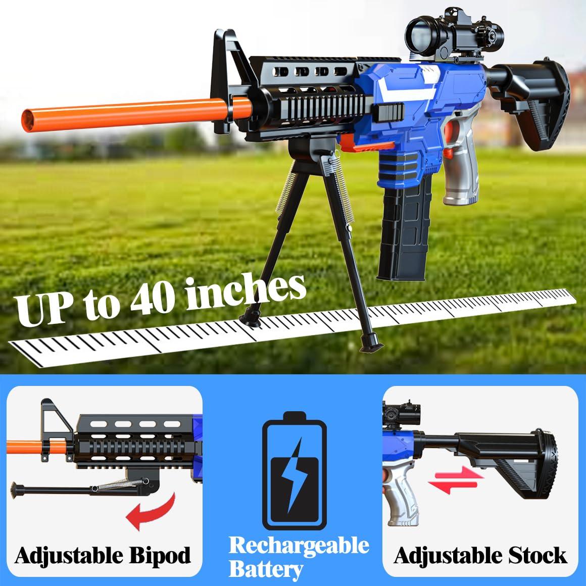 Toy Gun Automatic Sniper Rifle -3 Modes Toy Foam Blasters with Tactical Vest, Bipod, 2 Clips and 150 Darts, Electric Toys for Adults Boys Age 8-12 Gifts for Birthday Xmas - Image 5