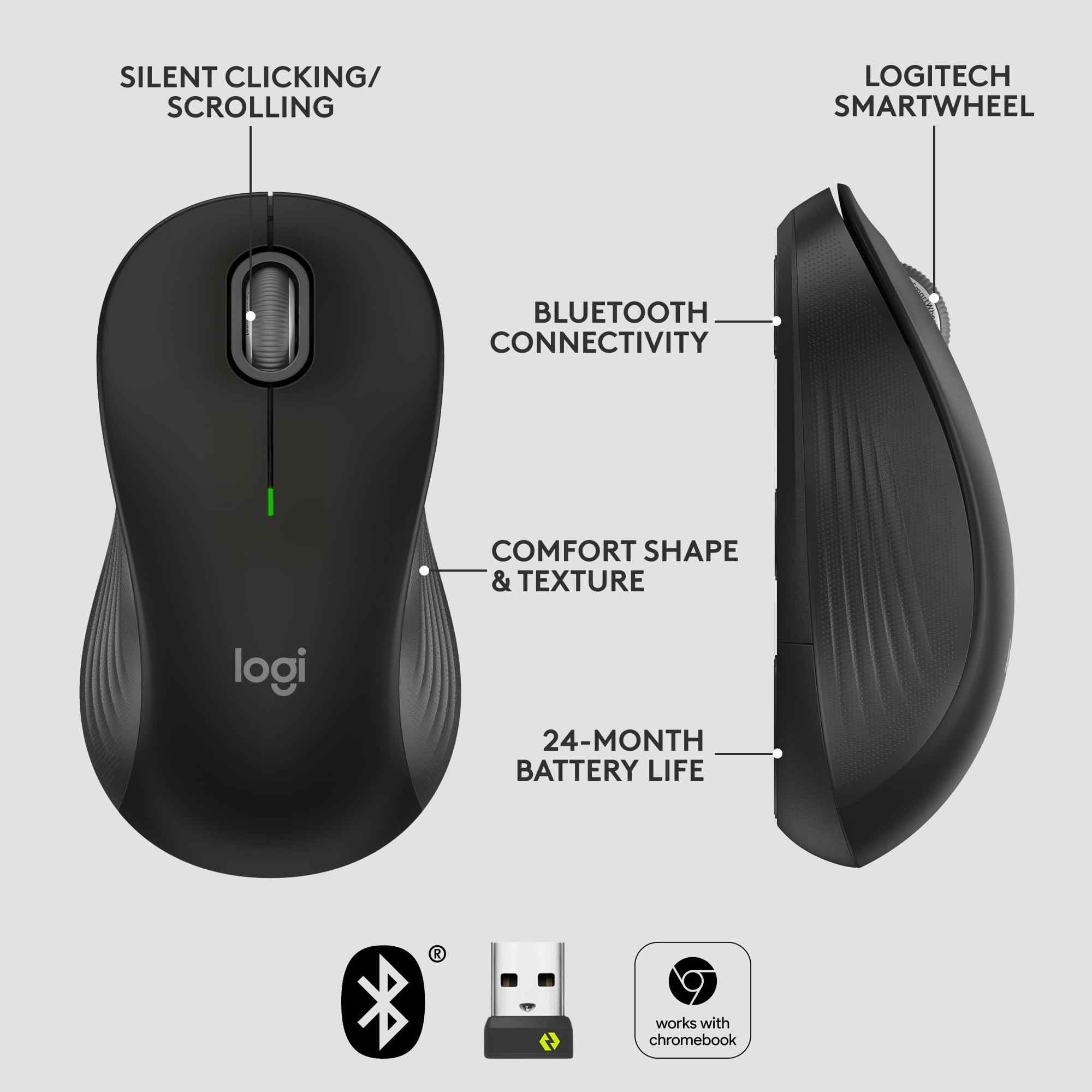 Logitech Signature M550 Wireless Mouse - for Small to Medium Sized Hands, 2-Year Battery, Silent Clicks, Customizable Side Buttons, Bluetooth, Multi-Device Compatibility - Black (Renewed) - Image 6