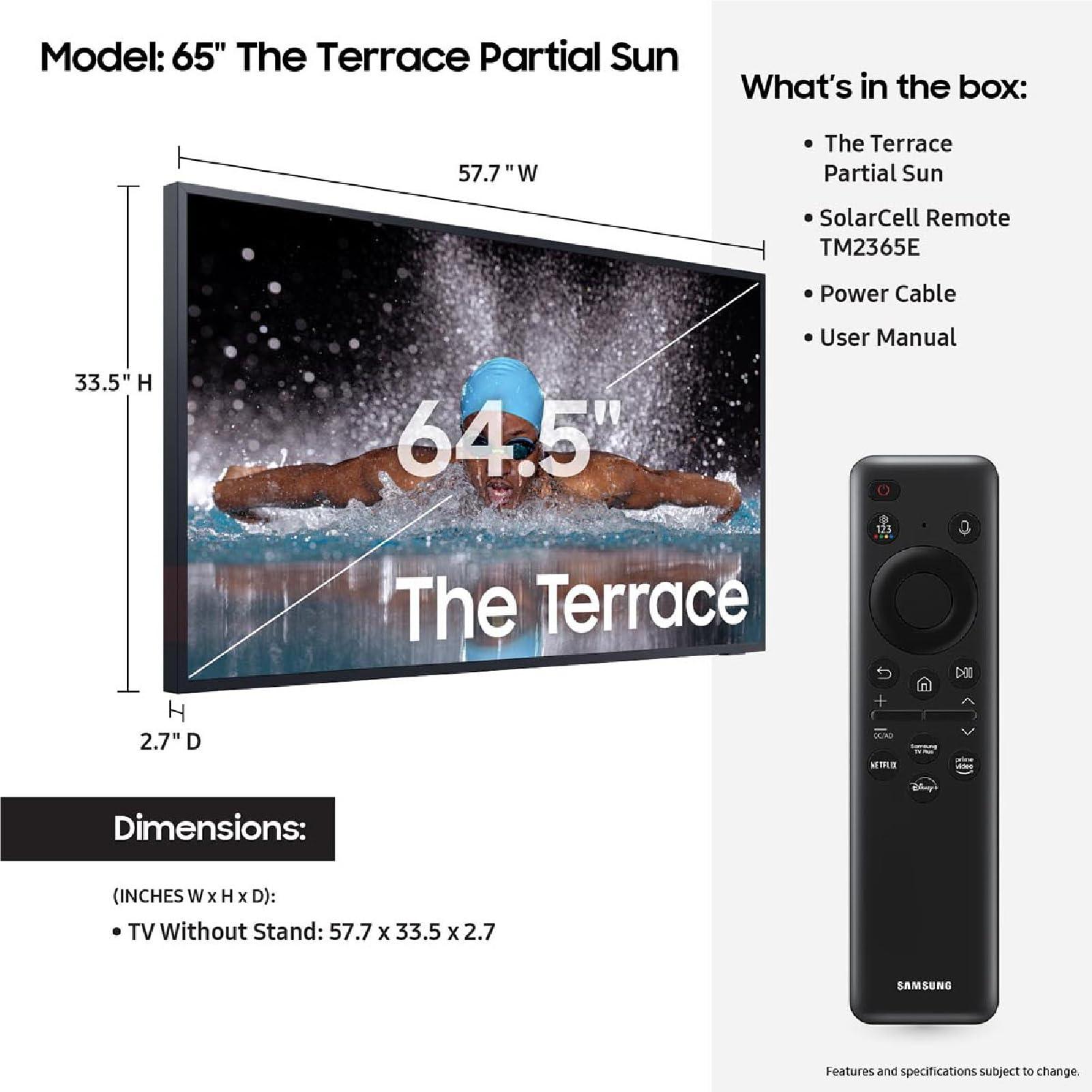 Samsung 65-Inch Class Neo QLED 4K The Terrace Partial Sun, Quantum HDR+, Dolby Atmos, Wide Viewing Angle, Weather Resistant, Anti-Glare Outdoor Smart TV w/Alexa Built-in, (QN65LST7DAFXZA, 2024 Model) - Image 2