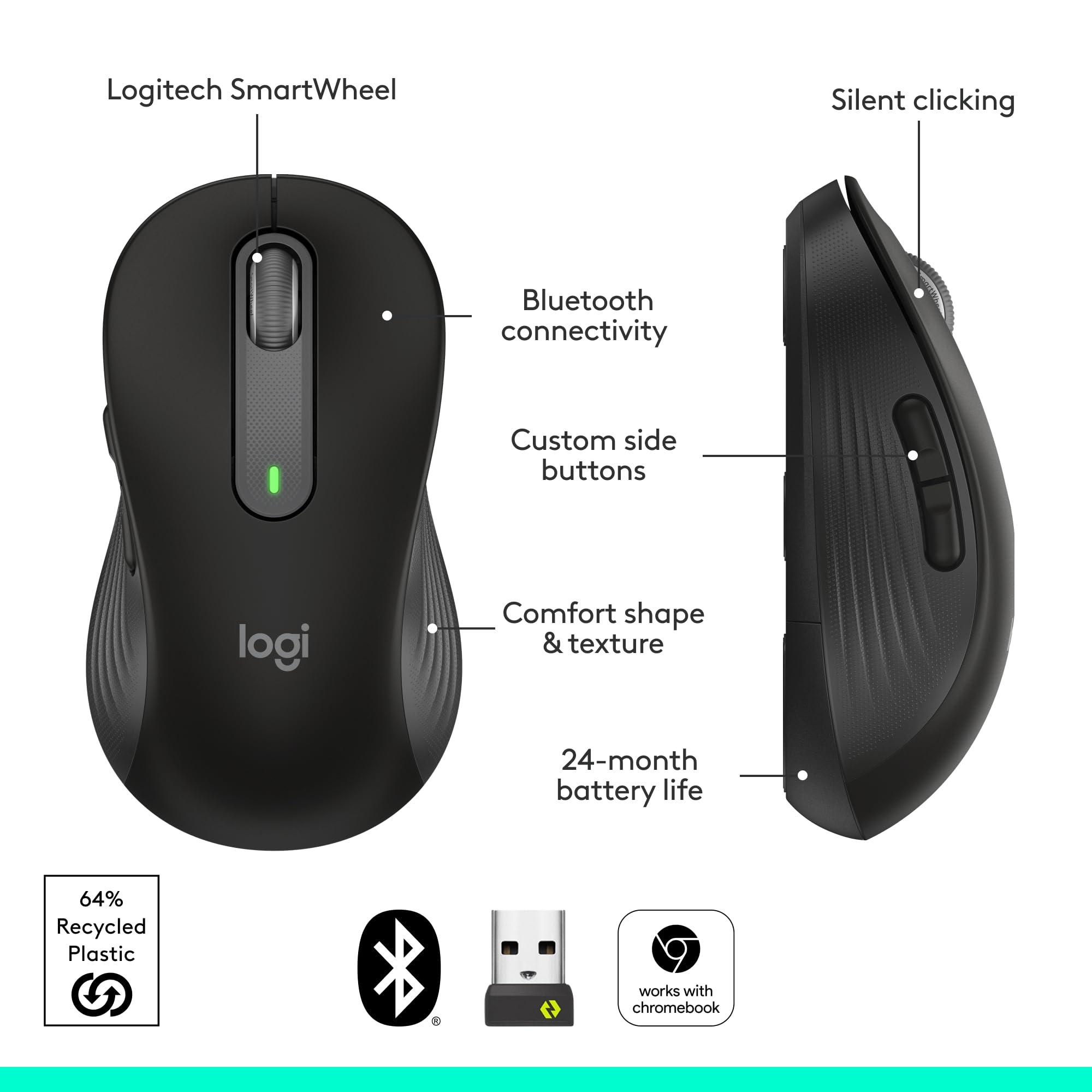 Logitech Wireless Mouse Signature M650 - Small to Medium Sized Hands, Right Handed, 2-Year Battery, Silent Clicks, Customizable Buttons, Bluetooth, PC/Mac?Chromebook - Black - Image 7