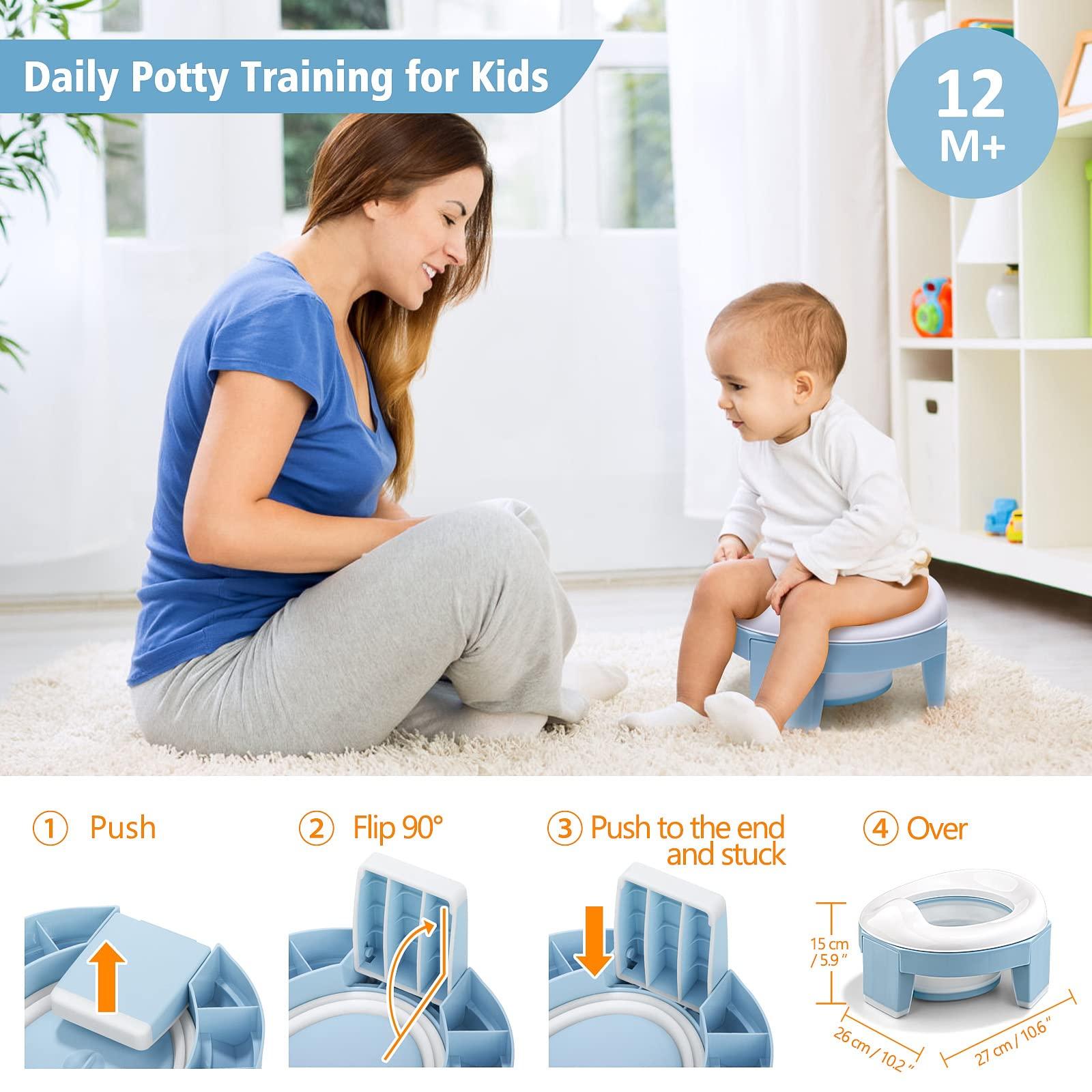 MCGMITT Potty Training Toilet Seat for Toddlers Boys Girls, Portable Baby Toilet Folding Kids Potty Chair Cover with Splash Guard for Travel, Including 3 Non-Slip Feet and Storage Bag (Blue) - Image 3