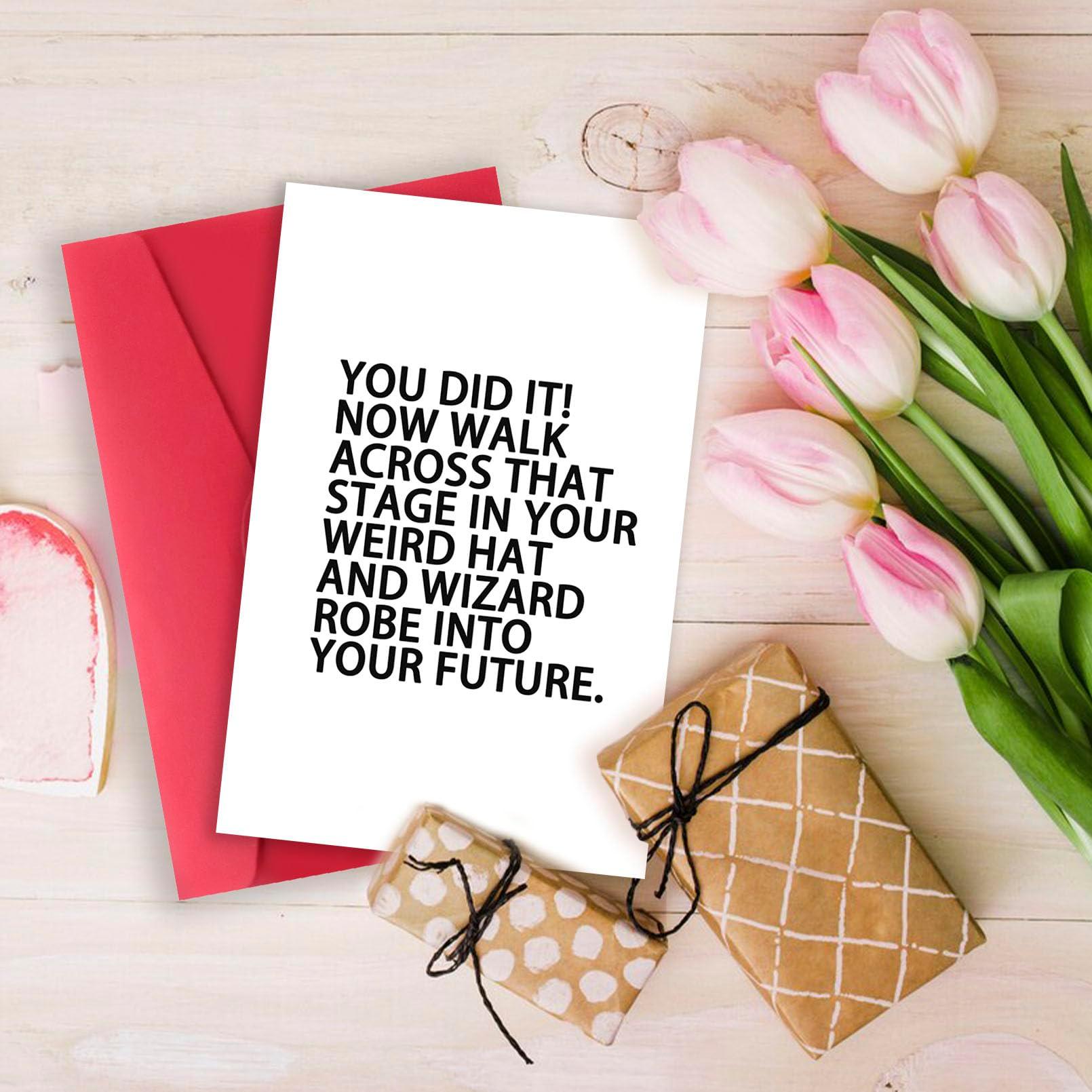 Londue Funny Graduation Cards Gifts for Her Him, Graduate Congratulation Card, Weird Hat and Robe, Gifts for High School College Grad, You Did It Card - Image 4