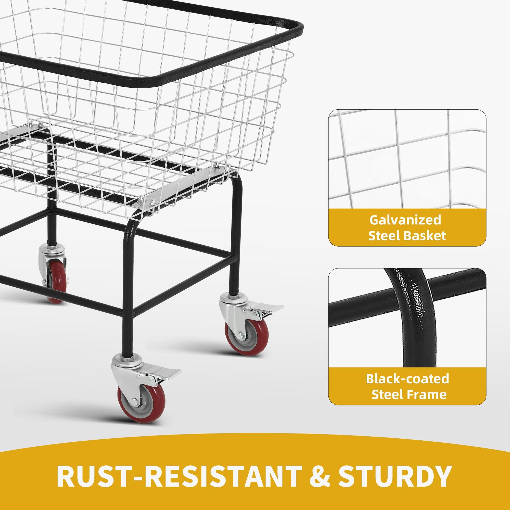 DWVO 4.5 Bushel Wire Laundry Cart with Wheels, Rolling Laundry Basket with Smooth Wheels, Metal Commercial Wire Laundries Basket Cart, Heavy-Duty Large Steel Bin for Clothes Storage & Organization - Image 5