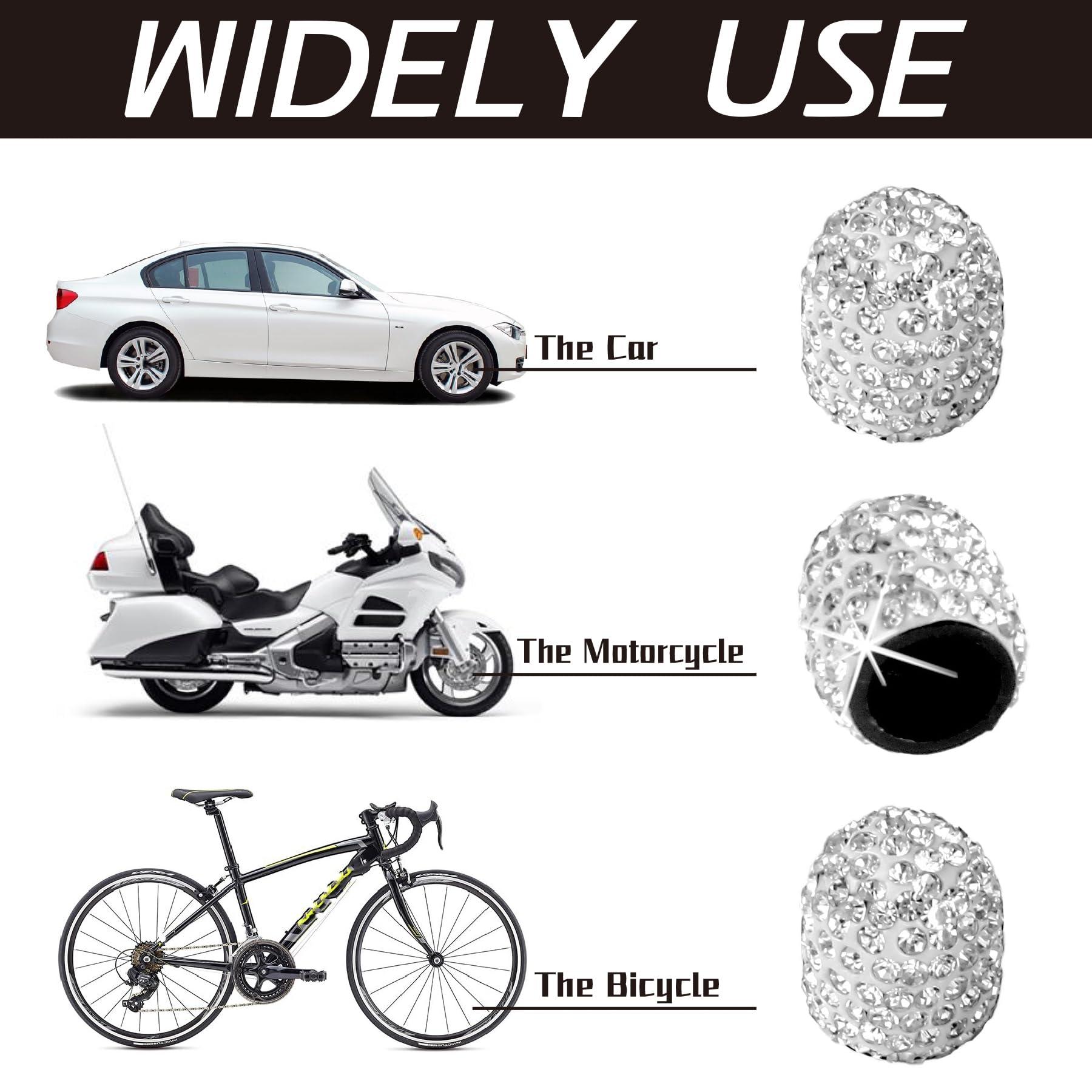JUSTTOP 4 Pack Handmade Crystal Rhinestone Tire Valve Stem Caps, Wheel Tire Valve, Attractive Dustproof Bling Car Accessories, Universal for Cars, Trucks and Motorcycles-White - Image 2