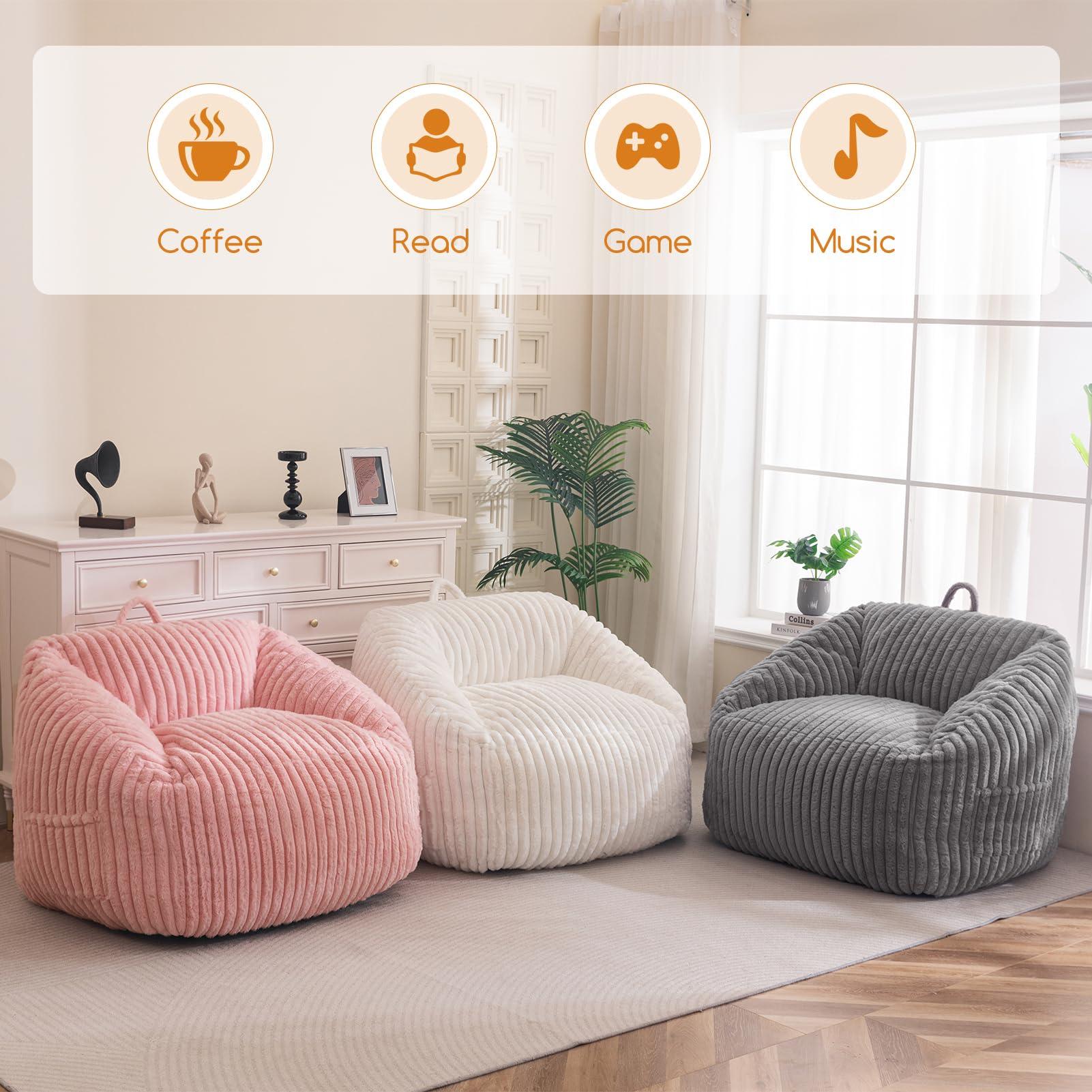 BYBYME Giant Bean Bag Chair for Adults and Kids, Large Comfy Cozy Beanbag, Floor Sofa for Teens, Living Room, Gaming, Reading, Beige - Image 8
