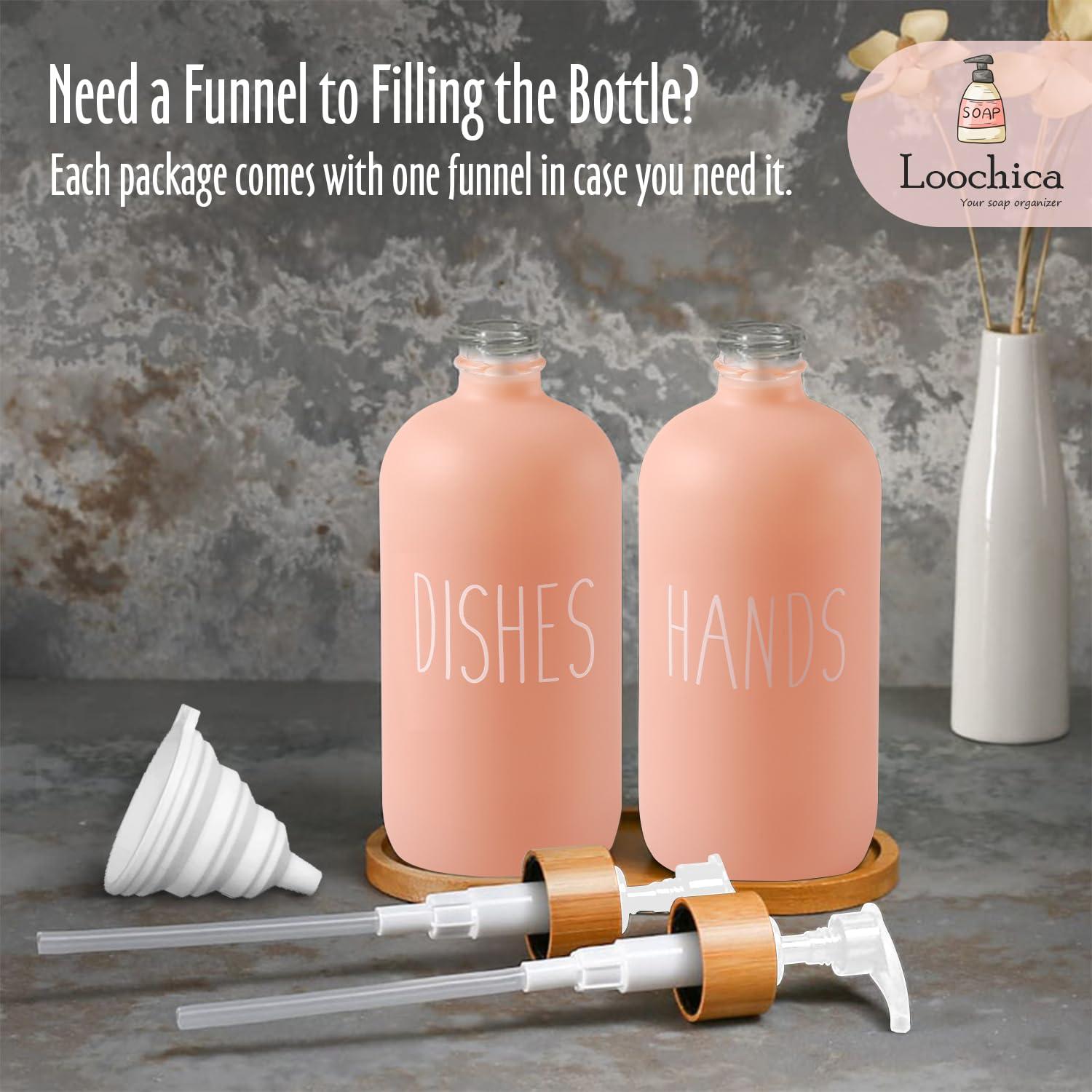 Loochica 2 Pack Blush Pink Glass Soap Dispenser Set with Tray, Hand and Dish Glass Soap Dispensers for Kitchen Sink, Kitchen Soap Dispenser Set Suitable for Kitchen Decor - Image 8