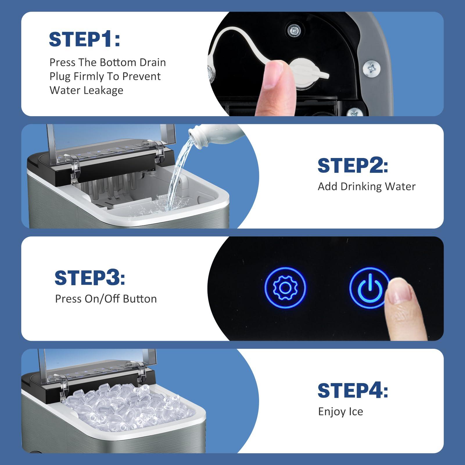 JINJUNYE Upgraded Ice Maker Countertop 28Lbs/Day, 15H Timer, 9 Ice Cubes in 6 Mins, Self-Cleaning Portable Ice Makers 2 Size Bullet Cube, Ice Machine Maker with Scoop, for Home, Kitchen, Camping - Image 6