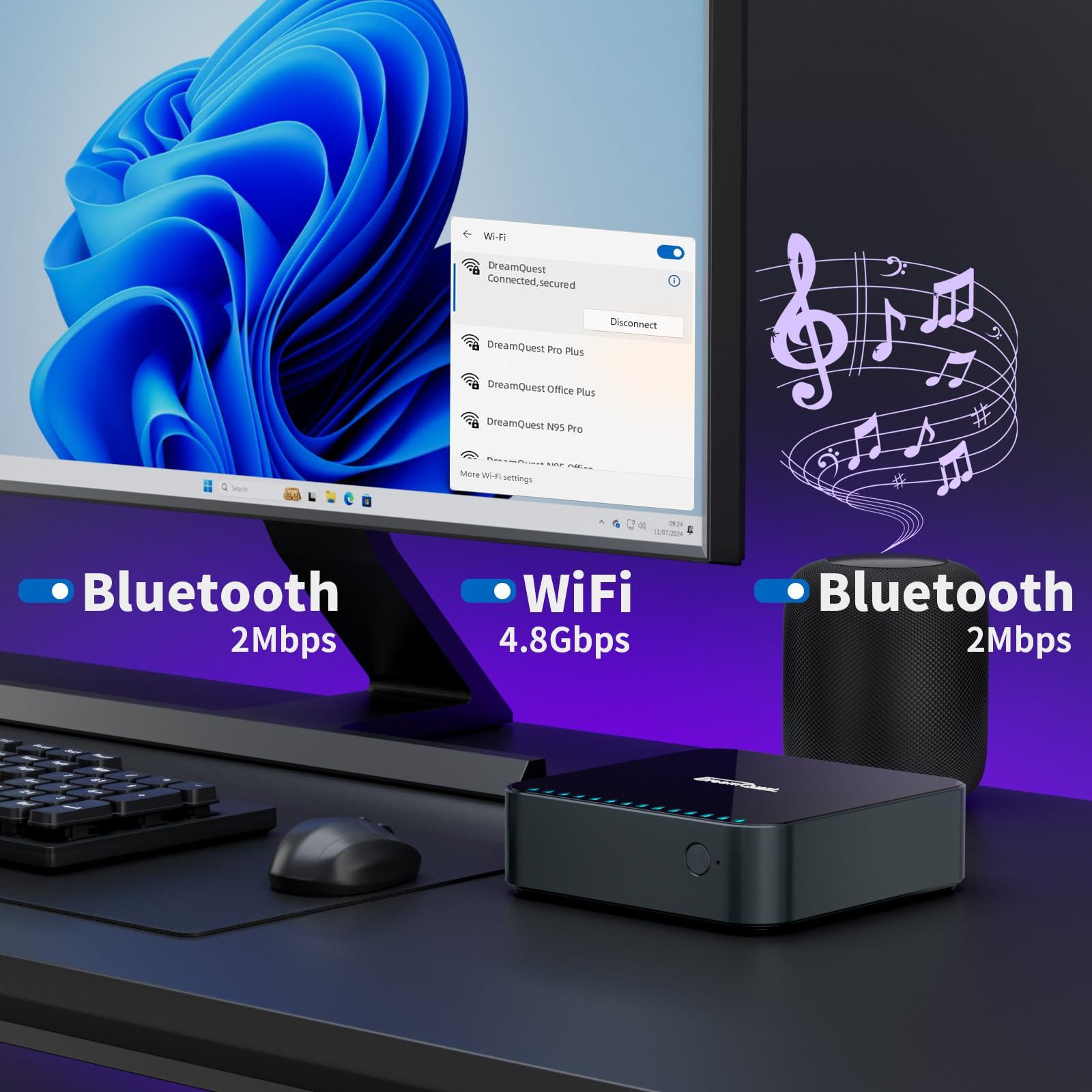 DreamQuest N150 Mini PC Come with OS, Intel N150 (up to 3.6GHz) Mini Desktop Computers 16GB DDR4 512GB M.2 SSD, Support 4K@60Hz, HDMI, USB,WiFi5,BT4.2, Dual LAN - Image 5
