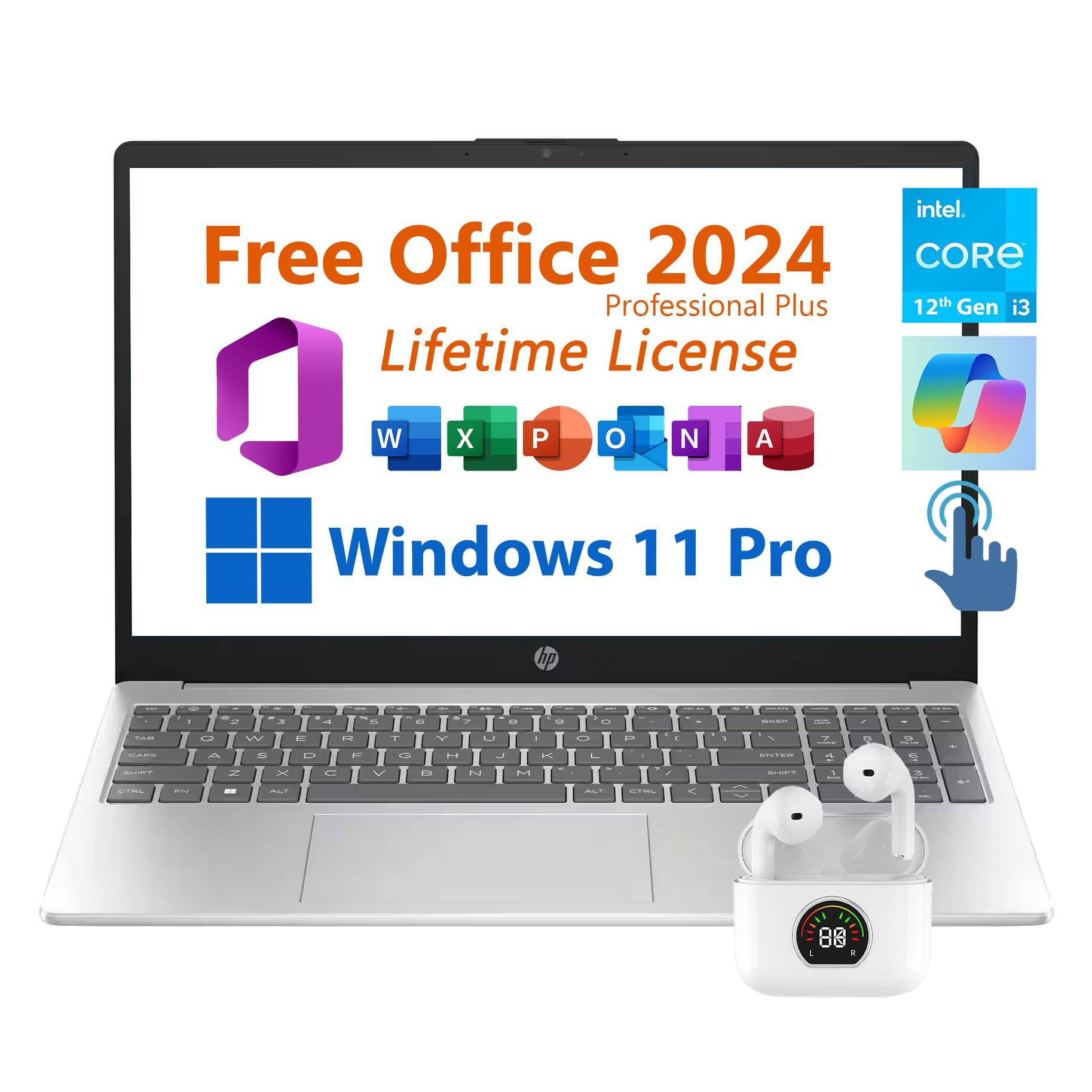HP 15.6" Business Laptop, Free Microsoft Office 2024 Lifetime License, Copilot AI Chat, HD Touchscreen Display, Intel 6-Core i3-1215U 4.4 GHz, 16GB RAM, 1TB SSD, Long Battery Life, Windows 11 Pro