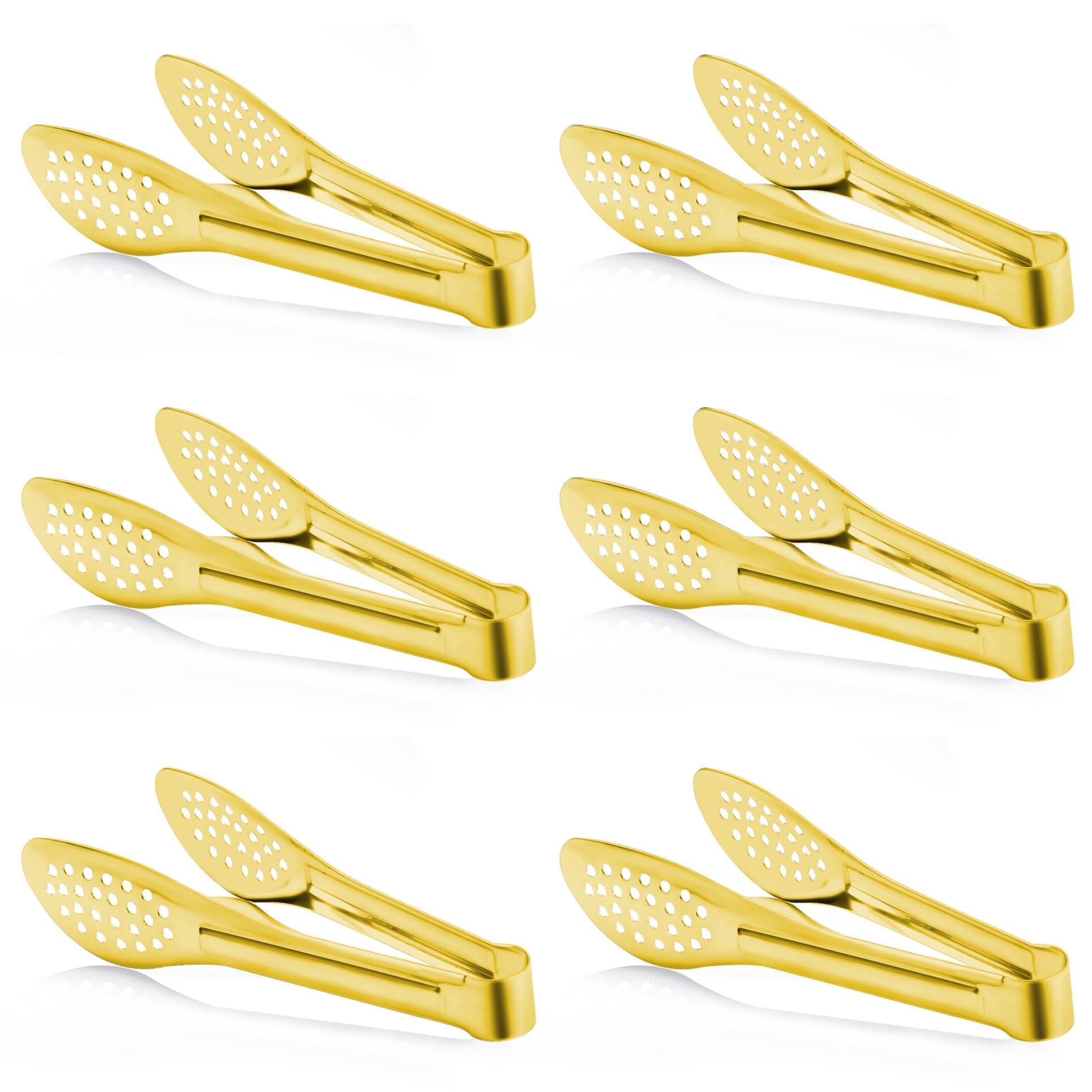 6 Pack Gold Buffet Tongs,Stainless Steel Serving Tongs Serving Utensils (9inch)