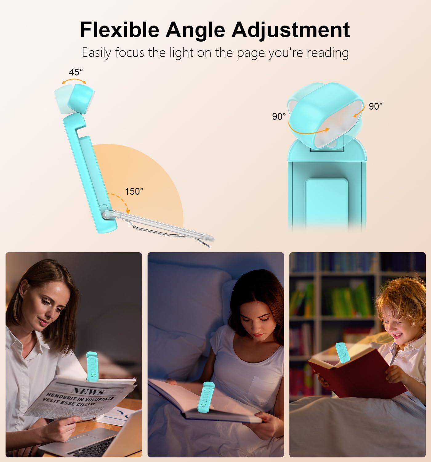 Gritin Reading Light, Rechargeable Book Light for Reading in Bed - Eye Caring 3 Color Temperatures, 5-Level Dimmable Brightness, Long Lasting, Compact Size Clip on Book Lamp for Bookworms-Blue - Image 5