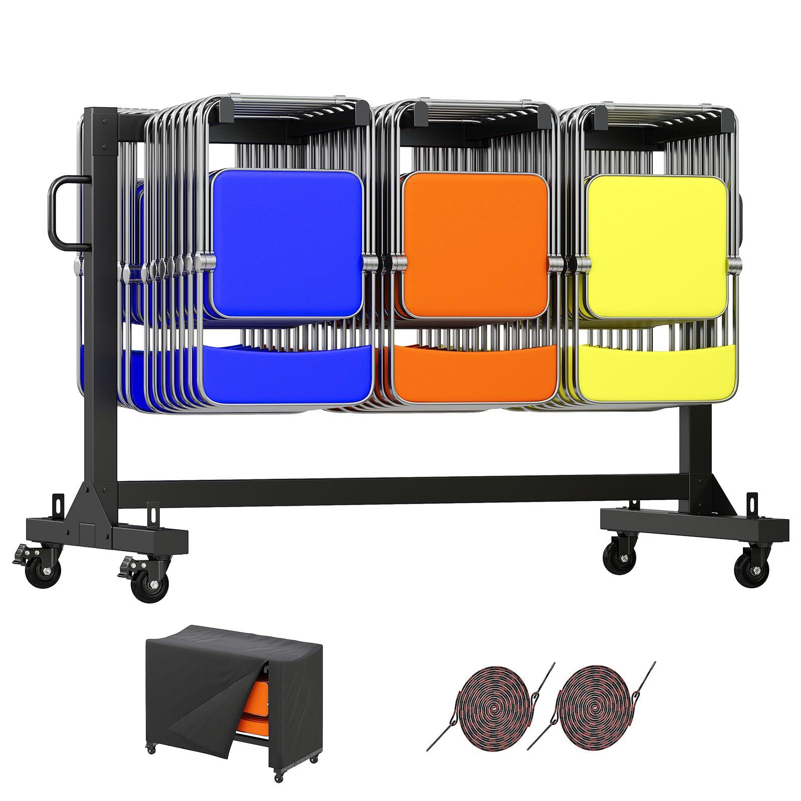 Specraft Folding Chair Rack and Table Cart for 12 Tables or 42 Chairs, 550 lbs Capacity, PU Wheels, Dust Cover, Elastic Cords, Black