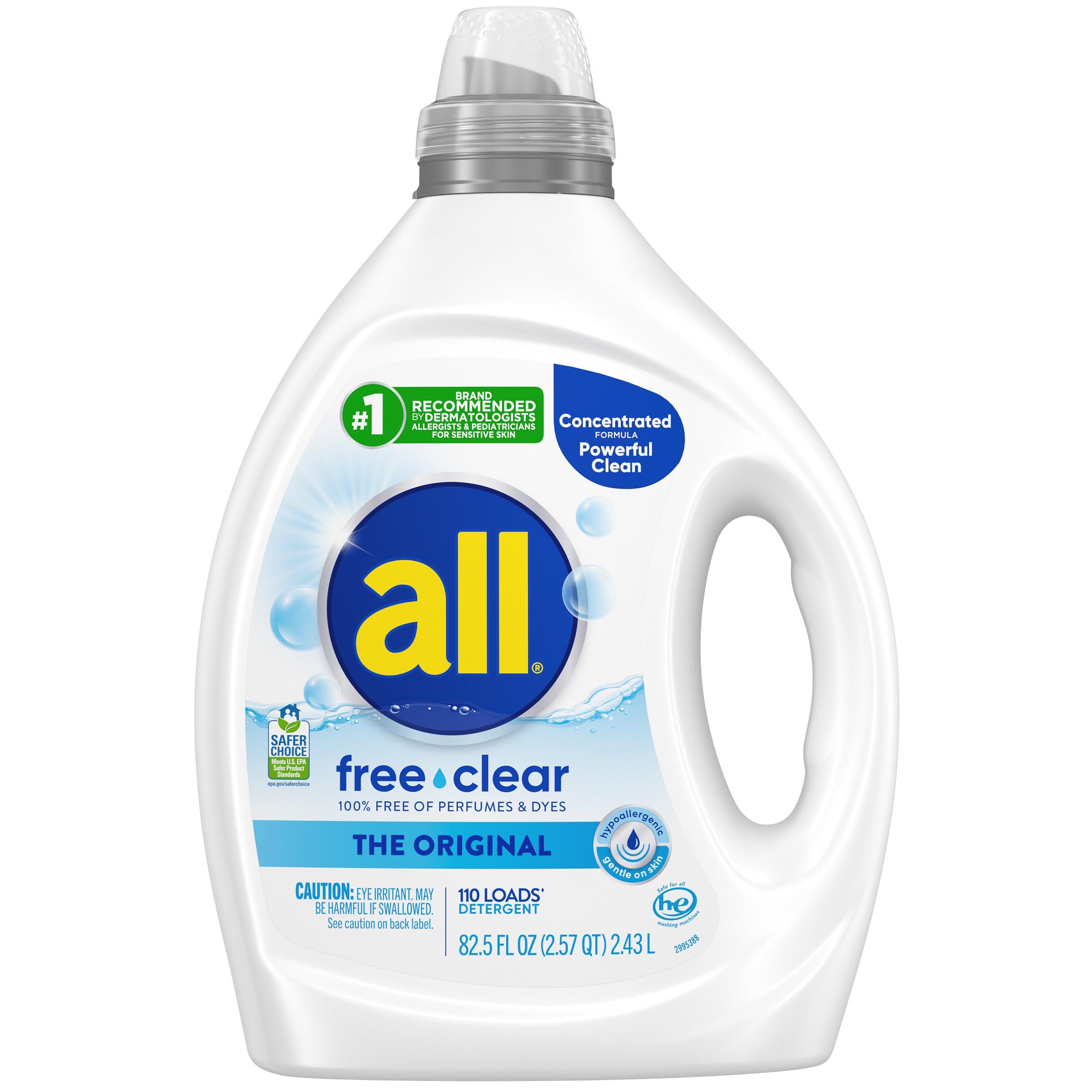 all free clear, Original, Liquid Laundry Detergent for Sensitive Skin, Unscented and Hypoallergenic, Concentrated, 82.5oz, 110 Loads - Image 2