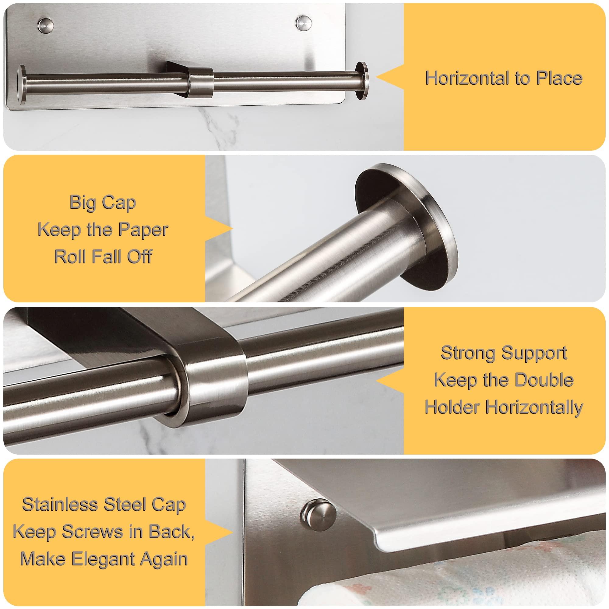 BGL Toilet Paper Holder with Shelf Brushed Nickel Double Head Toilet Tissue Roll Holder 304 Stainless Steel Wall Mount for Bathroom - Image 5