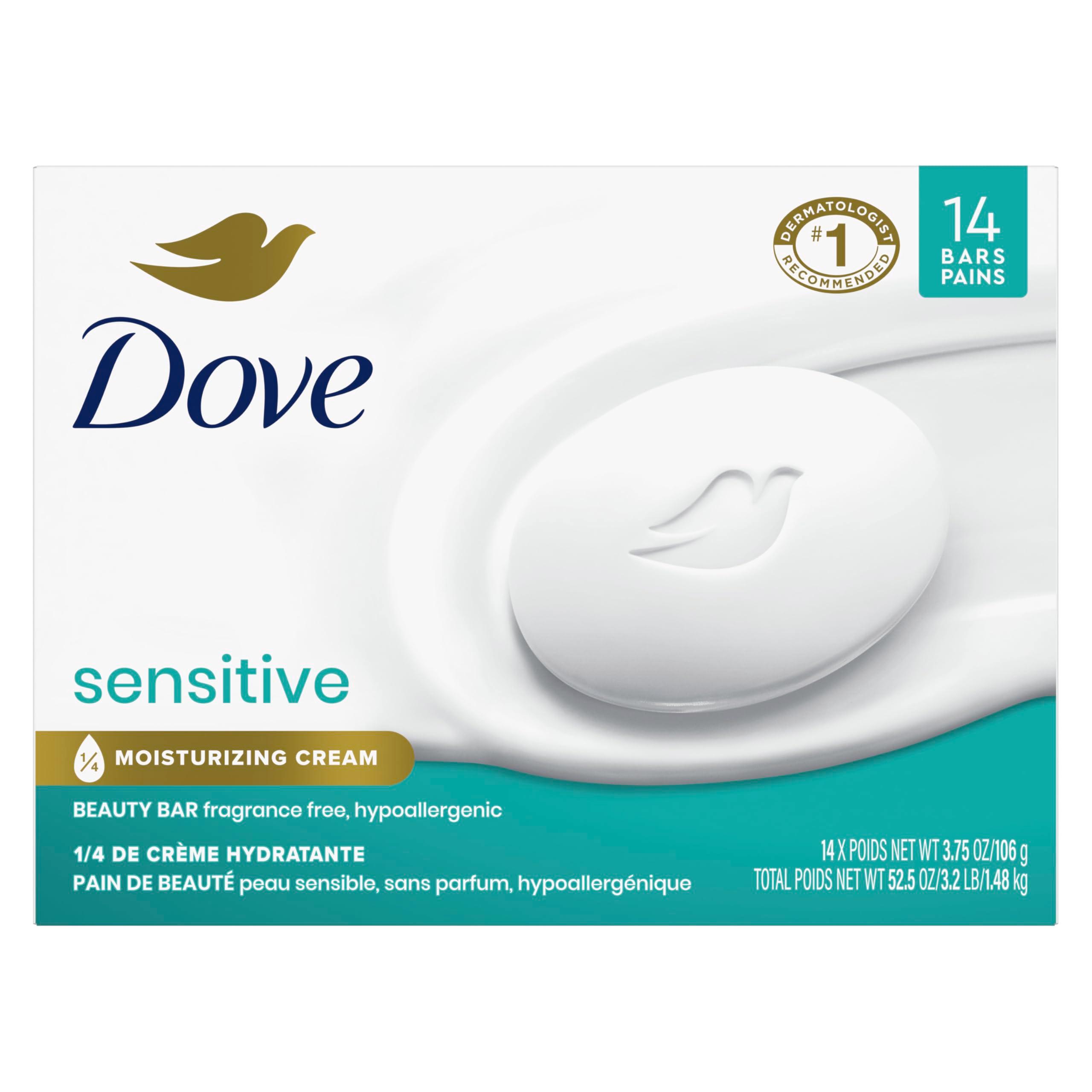 Dove Beauty Bar More Moisturizing Than Bar Soap for Softer Skin, Fragrance-Free, Hypoallergenic Beauty Bar Sensitive Skin With Gentle Cleanser 3.75 oz 14 Bars - Image 2